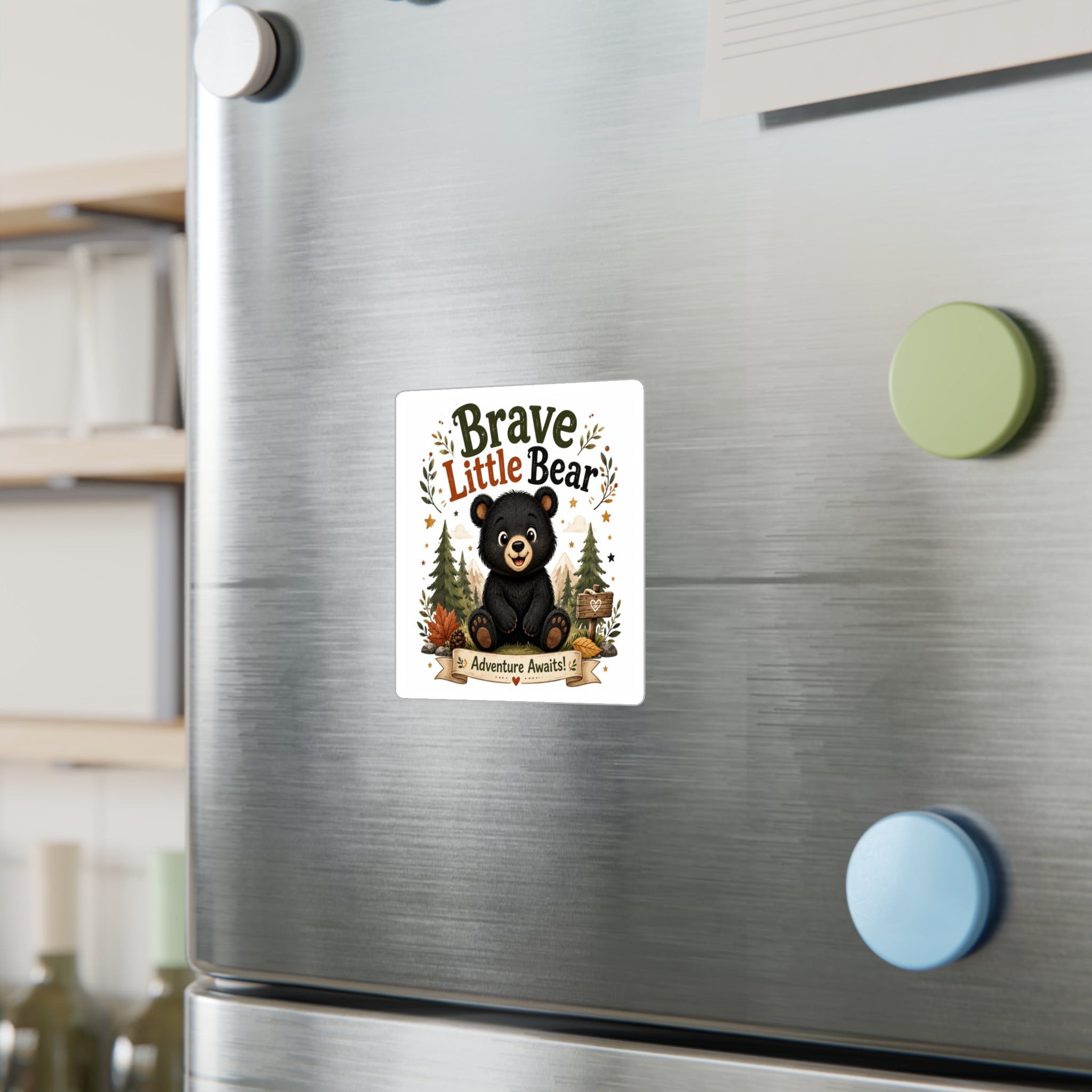 Brave Little Bear Vinyl Sticker — 'Adventure Awaits' Kiss-Cut Decal