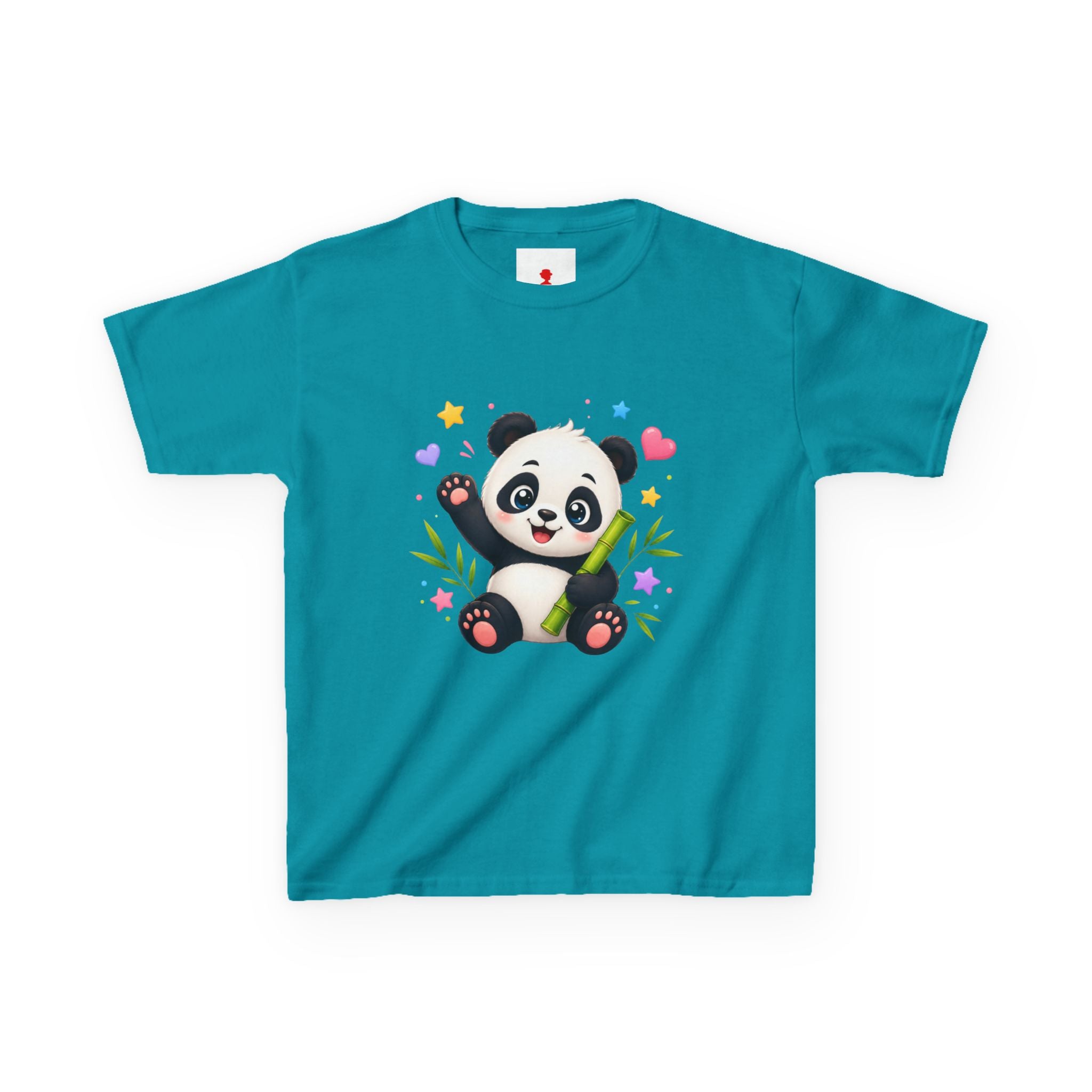 Cute Panda Kids T‑Shirt — Smiling Baby Panda with Hearts & Bamboo