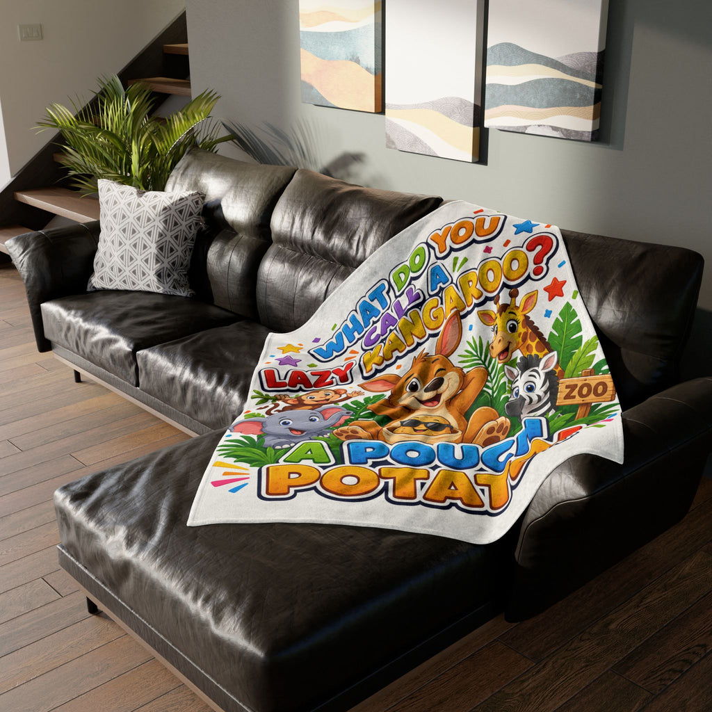 Kids' Funny 'A Pouch Potato' Blanket – Cute Jungle Kangaroo Design