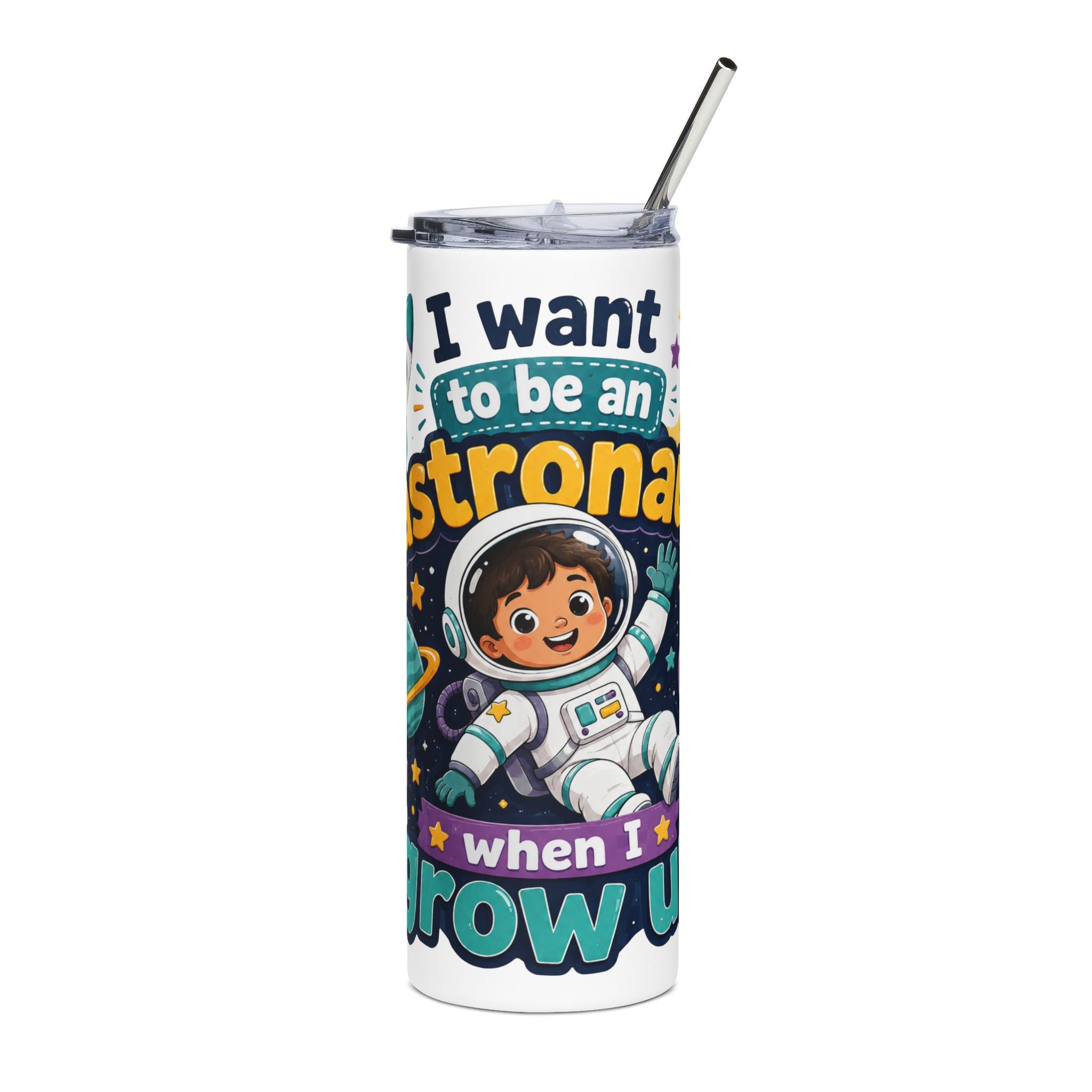 Space Explorer 20oz Stainless Tumbler — "I Want to Be an Astronaut When I Grow Up" Kids Travel Cup