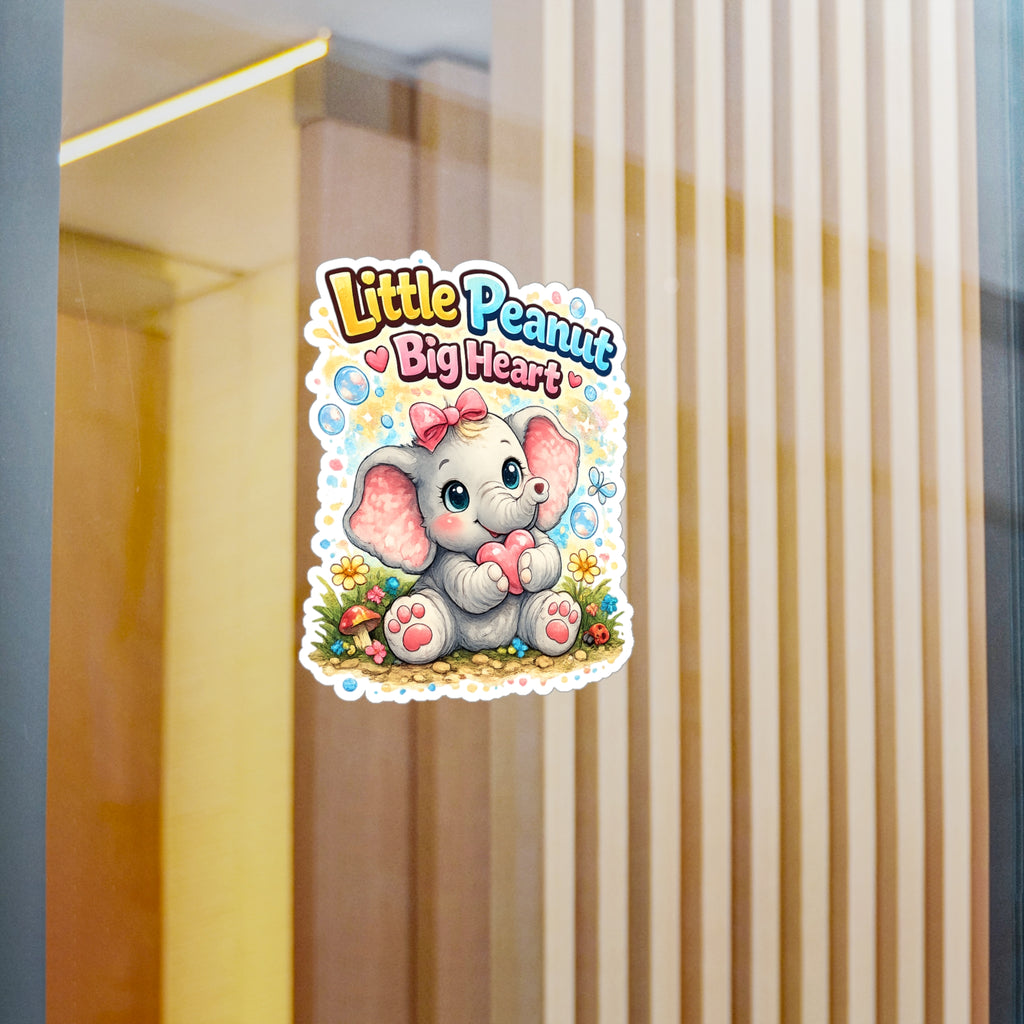 Cute Elephant "Little Peanut Big Heart" Vinyl Sticker — Kiss-Cut Decal