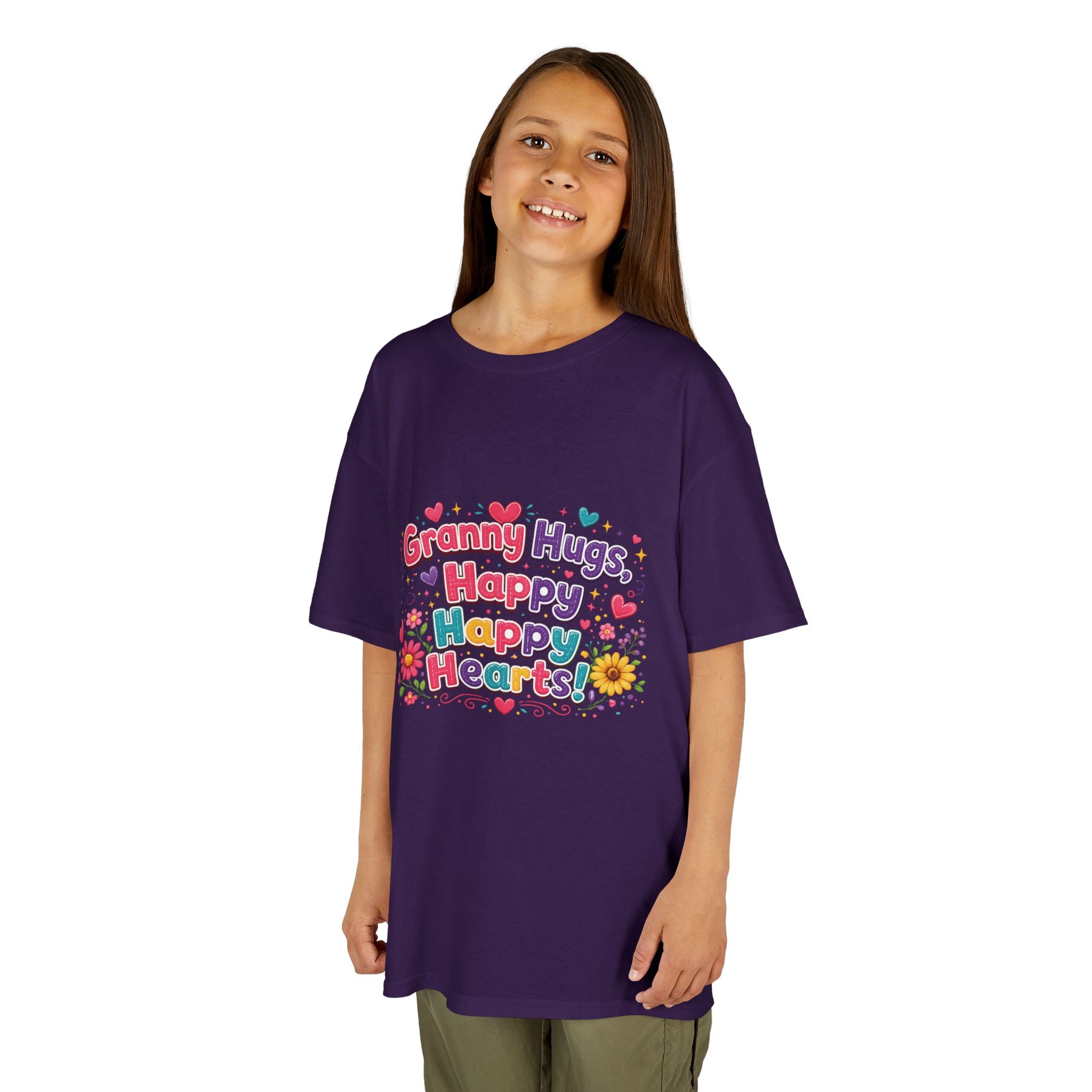 Granny Hugs Happy Hearts Kids Tee | Colorful Floral Kids Shirt