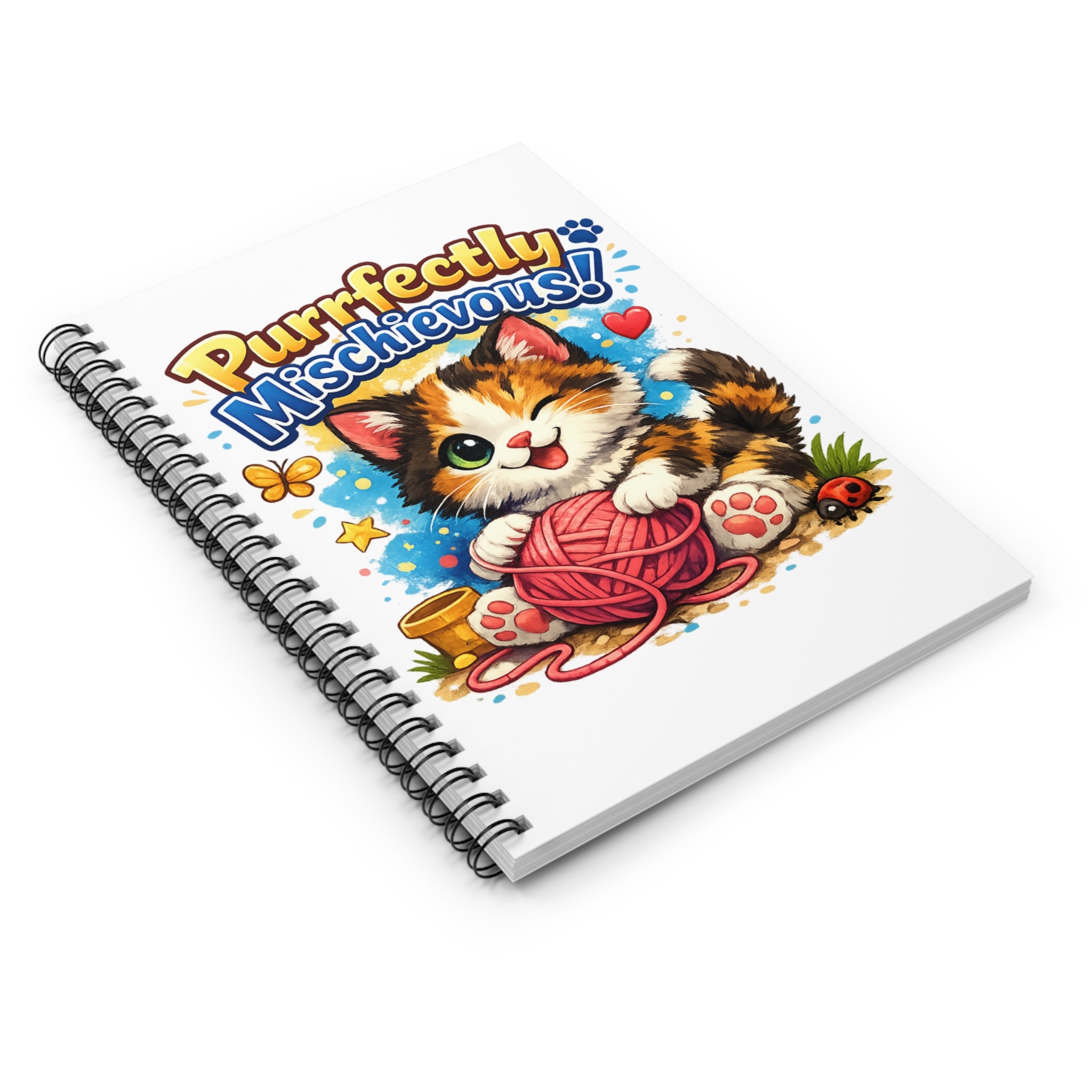 Notebook — "Purrfectly Mischievous!" Cute Calico Kitten Spiral Journal