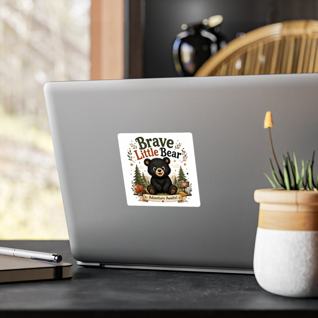 Brave Little Bear Vinyl Sticker — 'Adventure Awaits' Kiss-Cut Decal