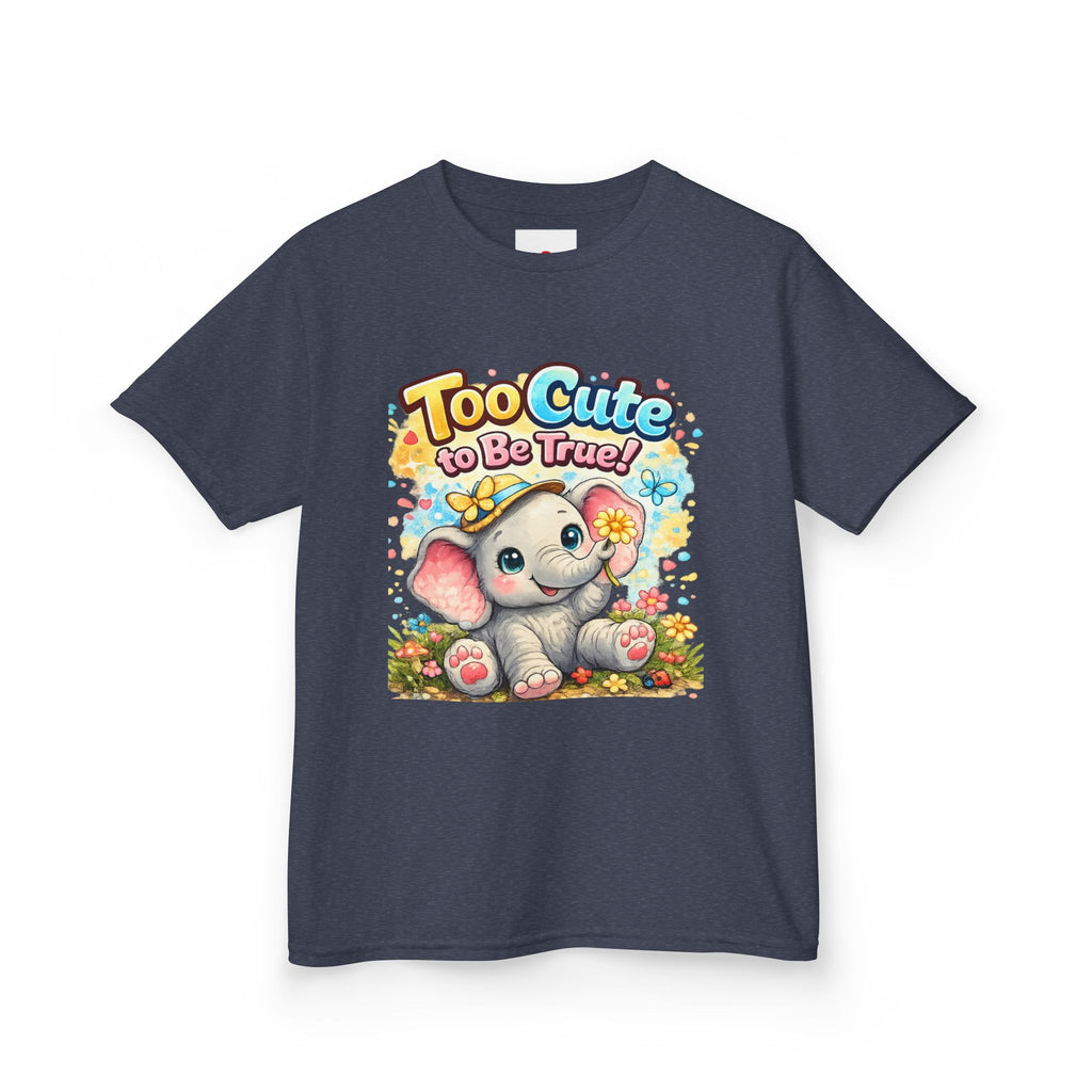 Kids Tee — "Too Cute to Be True" Elephant Graphic