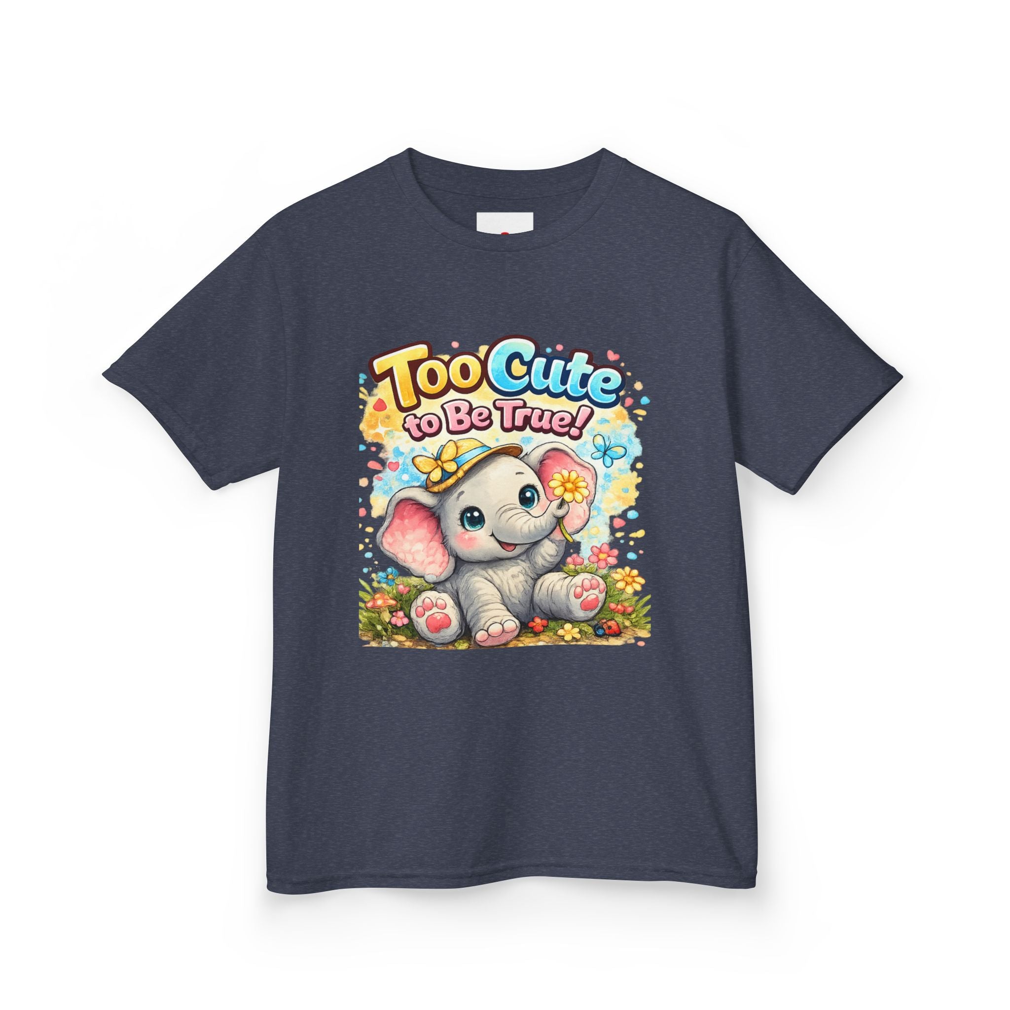Kids Tee — "Too Cute to Be True" Elephant Graphic