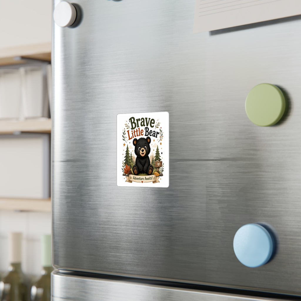 Brave Little Bear Vinyl Sticker — 'Adventure Awaits' Kiss-Cut Decal