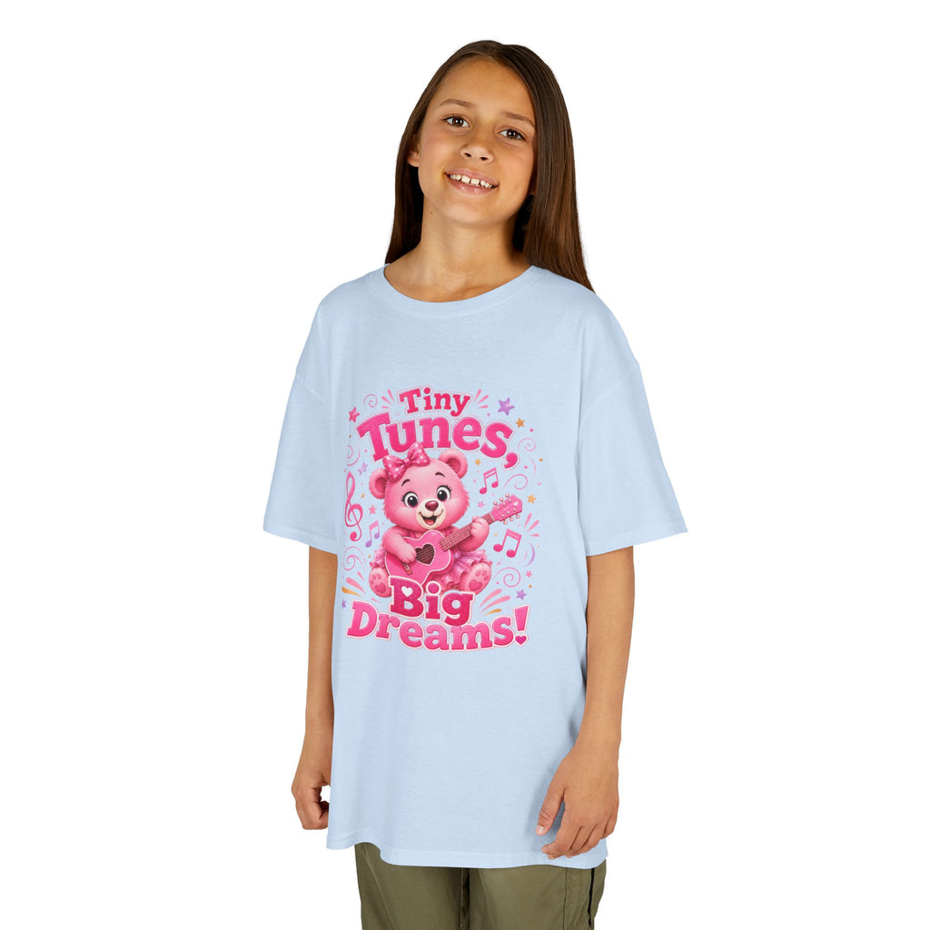 Kids T-Shirt — "Tiny Tunes, Big Dreams" Cute Pink Bear Music Tee