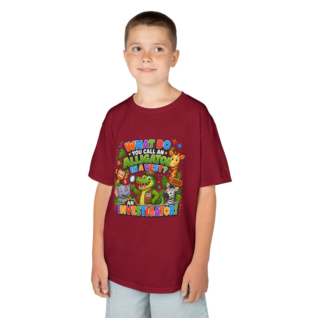 What Do You Call An Alligator? Investigator Kids T-Shirt | Cute Jungle Animals Puzzle