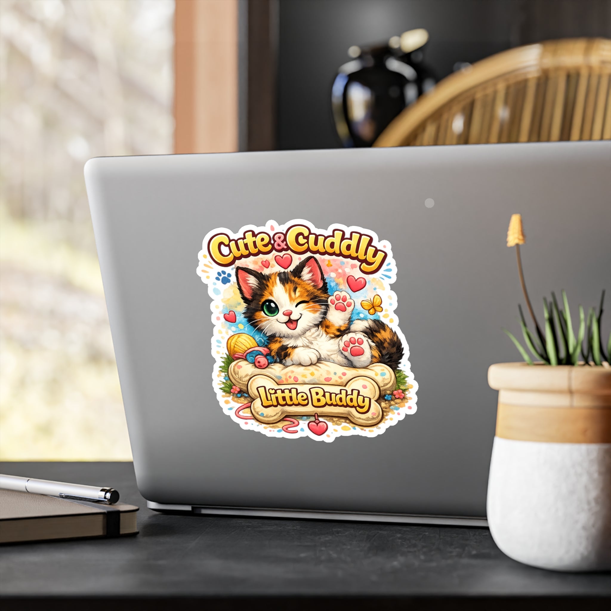 Cute & Cuddly Little Buddy Cat Sticker — Kiss-Cut Vinyl Decal