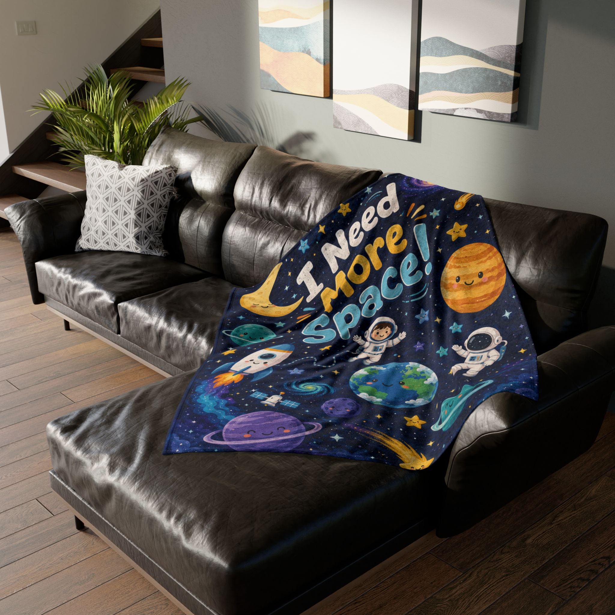 Space-Themed Throw Blanket - "I Need More Space!" Kids Astronaut Cozy Blanket