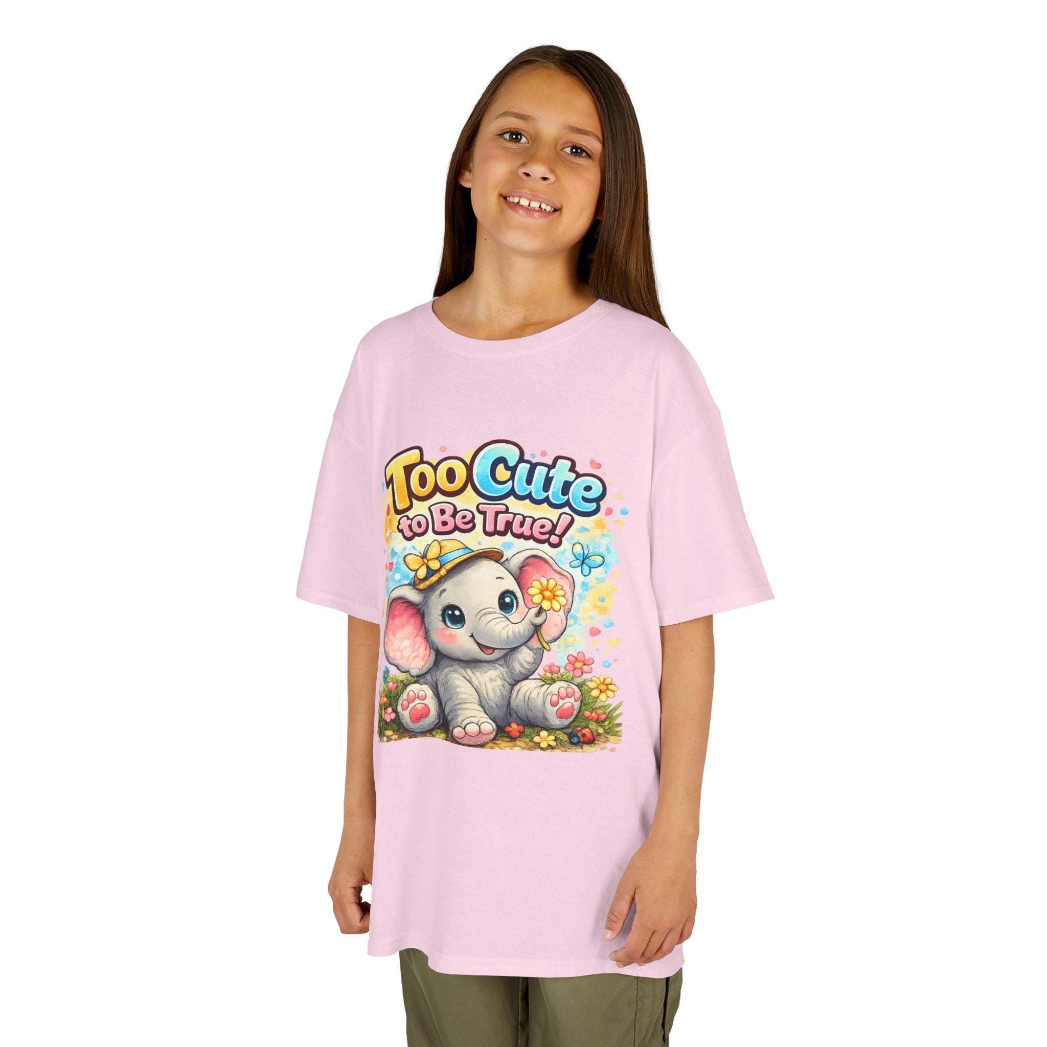 Kids Tee — "Too Cute to Be True" Elephant Graphic