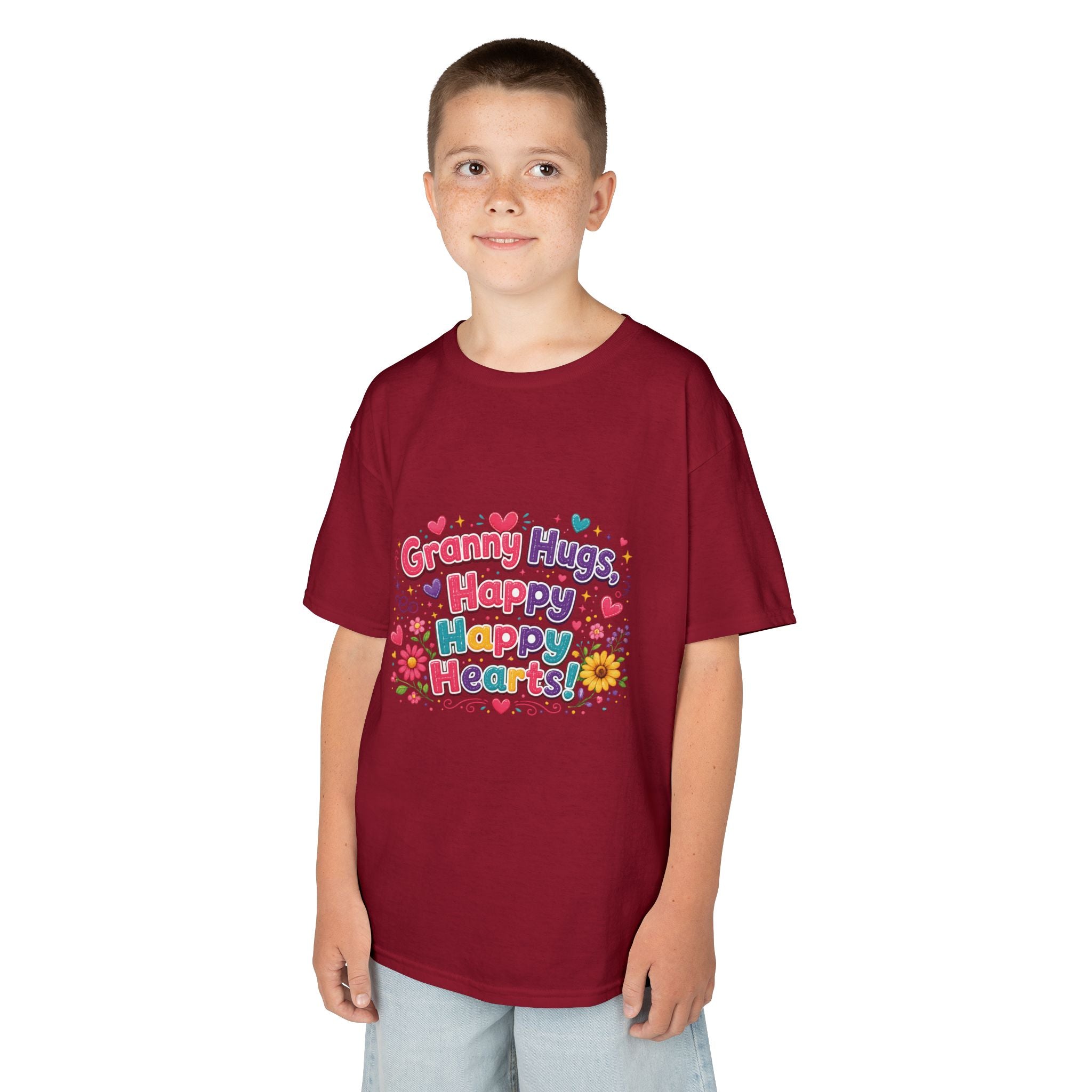 Granny Hugs Happy Hearts Kids Tee | Colorful Floral Kids Shirt