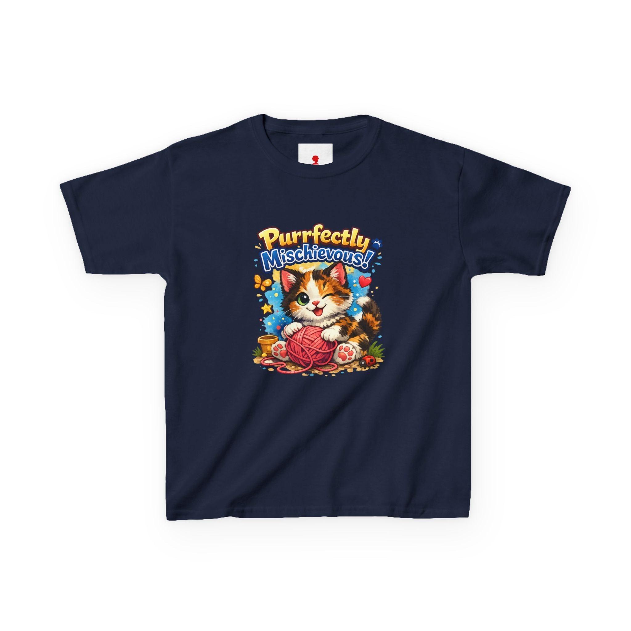 Kids T-Shirt — "Purrfectly Mischievous" Cute Kitten Playing with Yarn