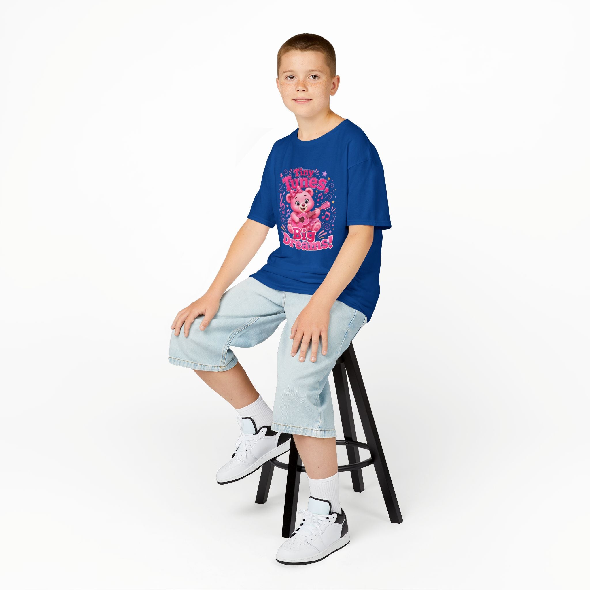 Kids T-Shirt — "Tiny Tunes, Big Dreams" Cute Pink Bear Music Tee