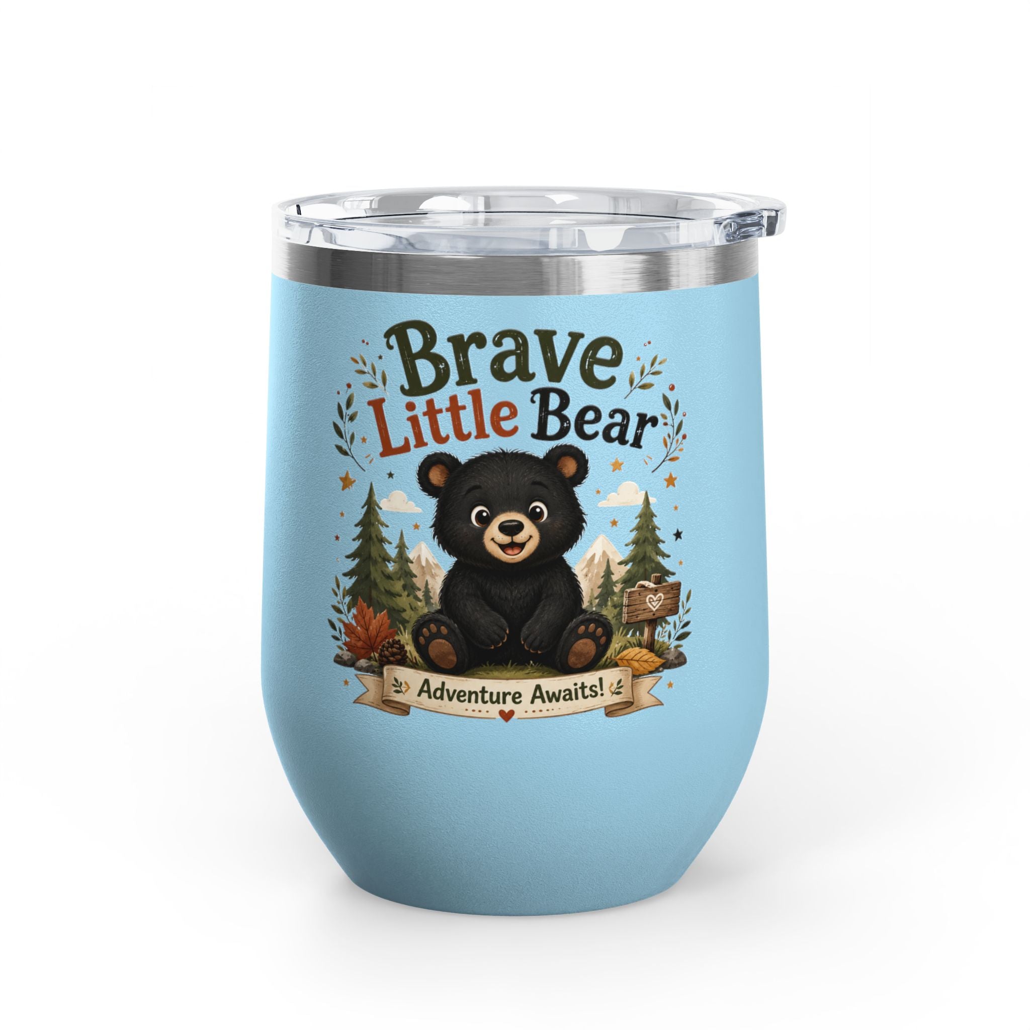Brave Little Bear 12oz Tumbler — 'Adventure Awaits' Insulated Travel Cup