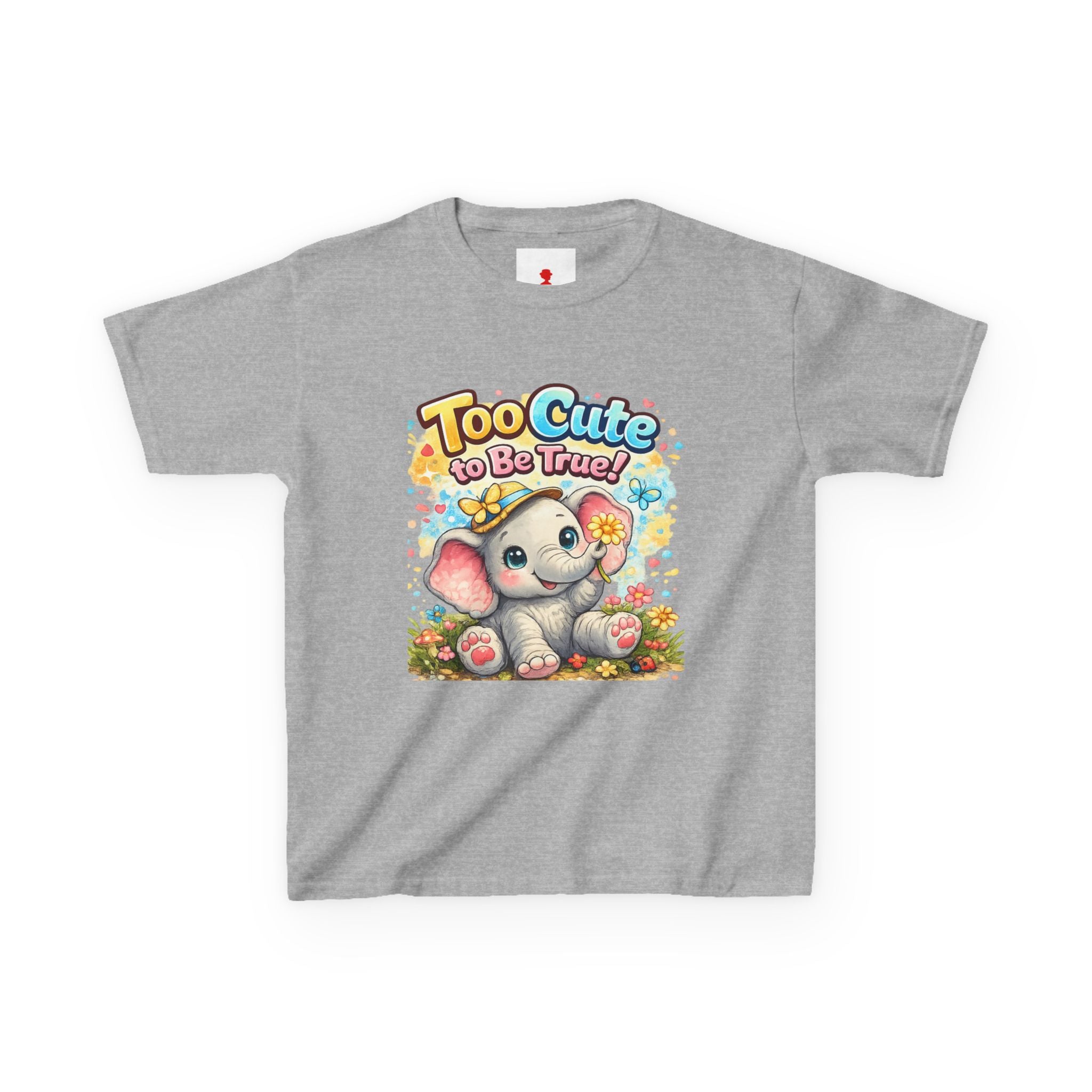Kids Tee — "Too Cute to Be True" Elephant Graphic