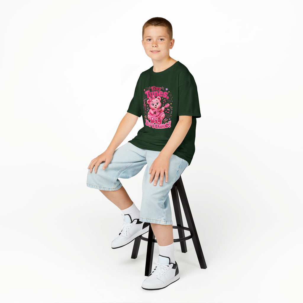 Kids T-Shirt — "Tiny Tunes, Big Dreams" Cute Pink Bear Music Tee