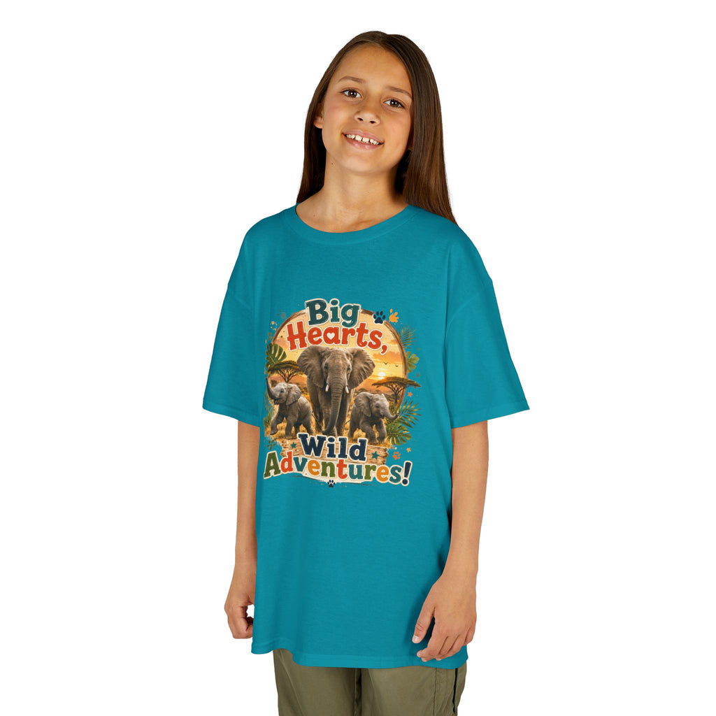 Kids T-Shirt — “Big Hearts, Wild Adventures!” Elephant Safari Shirt for Kids, Cute Animal Adventure Tee