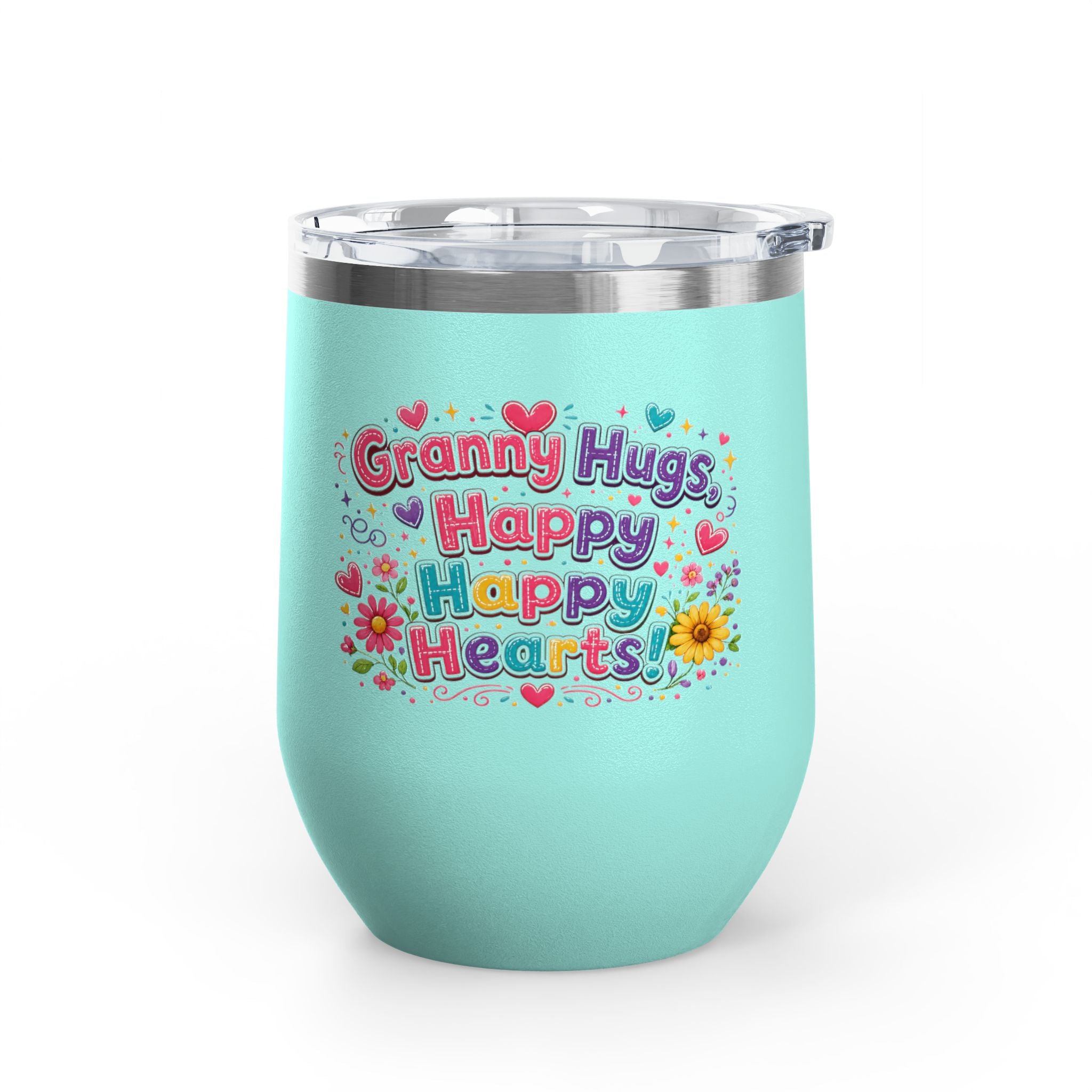 "Granny Hugs, Happy Happy Hearts" Floral 12oz Insulated Cup