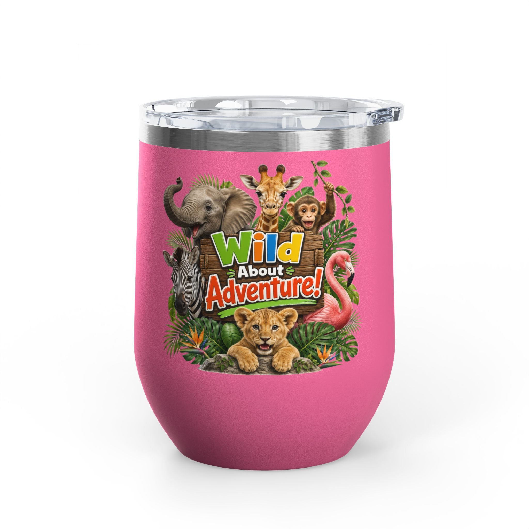 12oz Tumbler — "Wild About Adventure!" Safari Animal Travel Cup