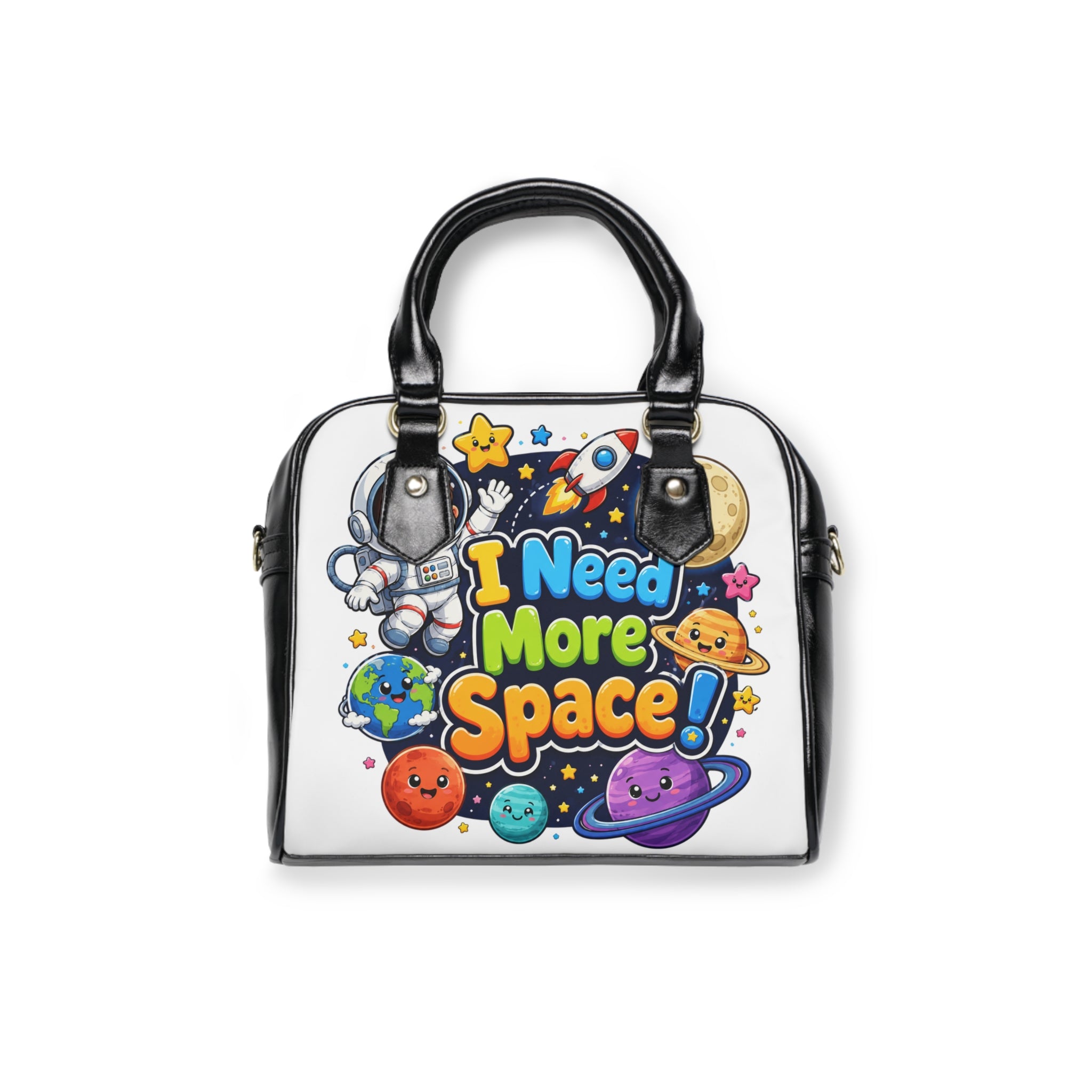 Space Cartoon Shoulder Handbag — "I Need More Space!" Cute Astronaut Planet Tote