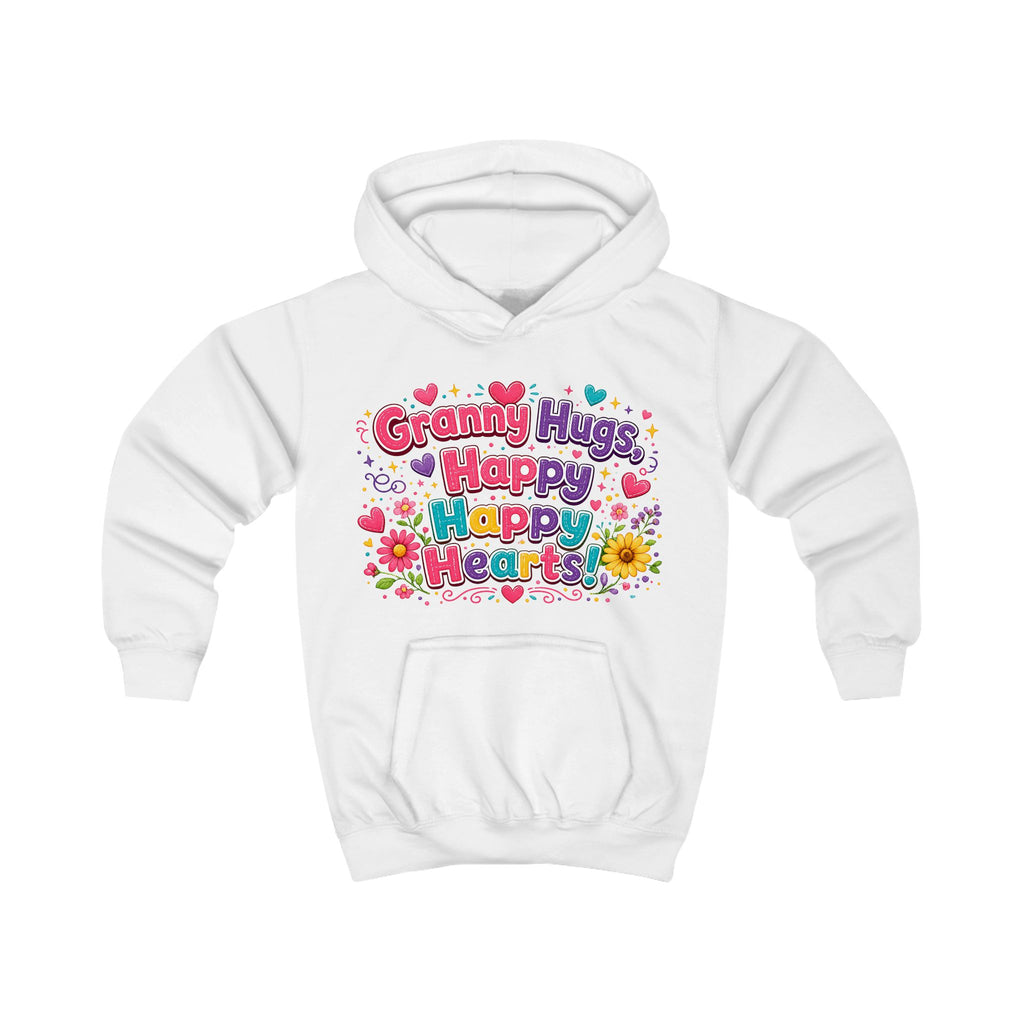Granny Hugs Happy Happy Heart Kids Hoodie | Colorful Floral Heart Design