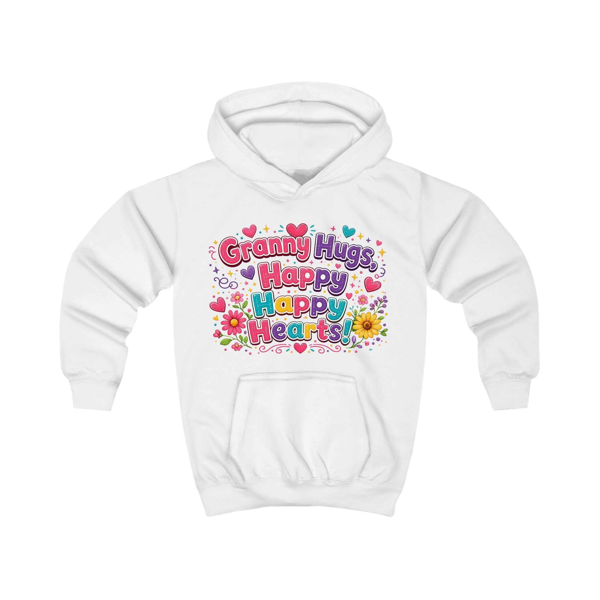 Granny Hugs Happy Happy Heart Kids Hoodie | Colorful Floral Heart Design