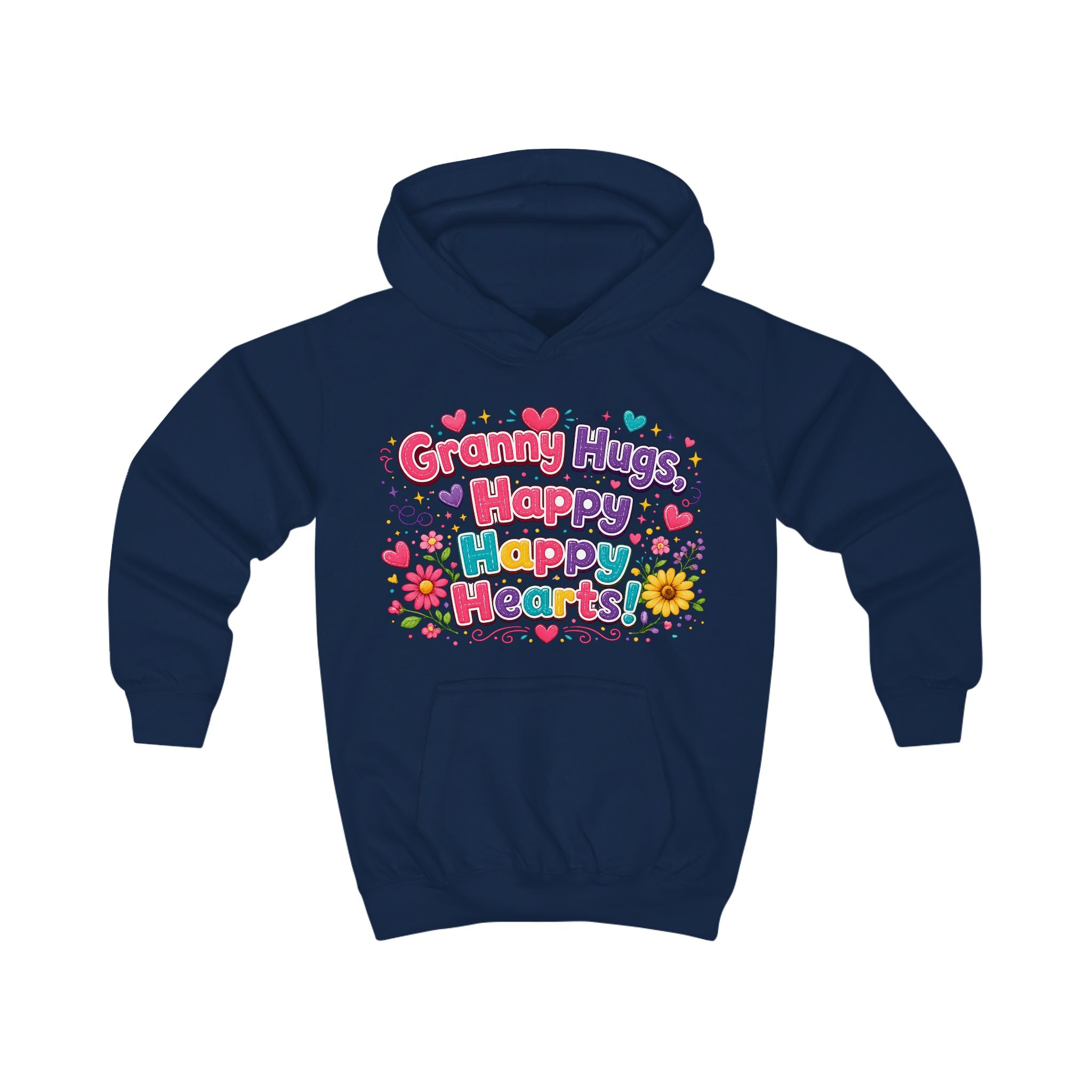 Granny Hugs Happy Happy Heart Kids Hoodie | Colorful Floral Heart Design
