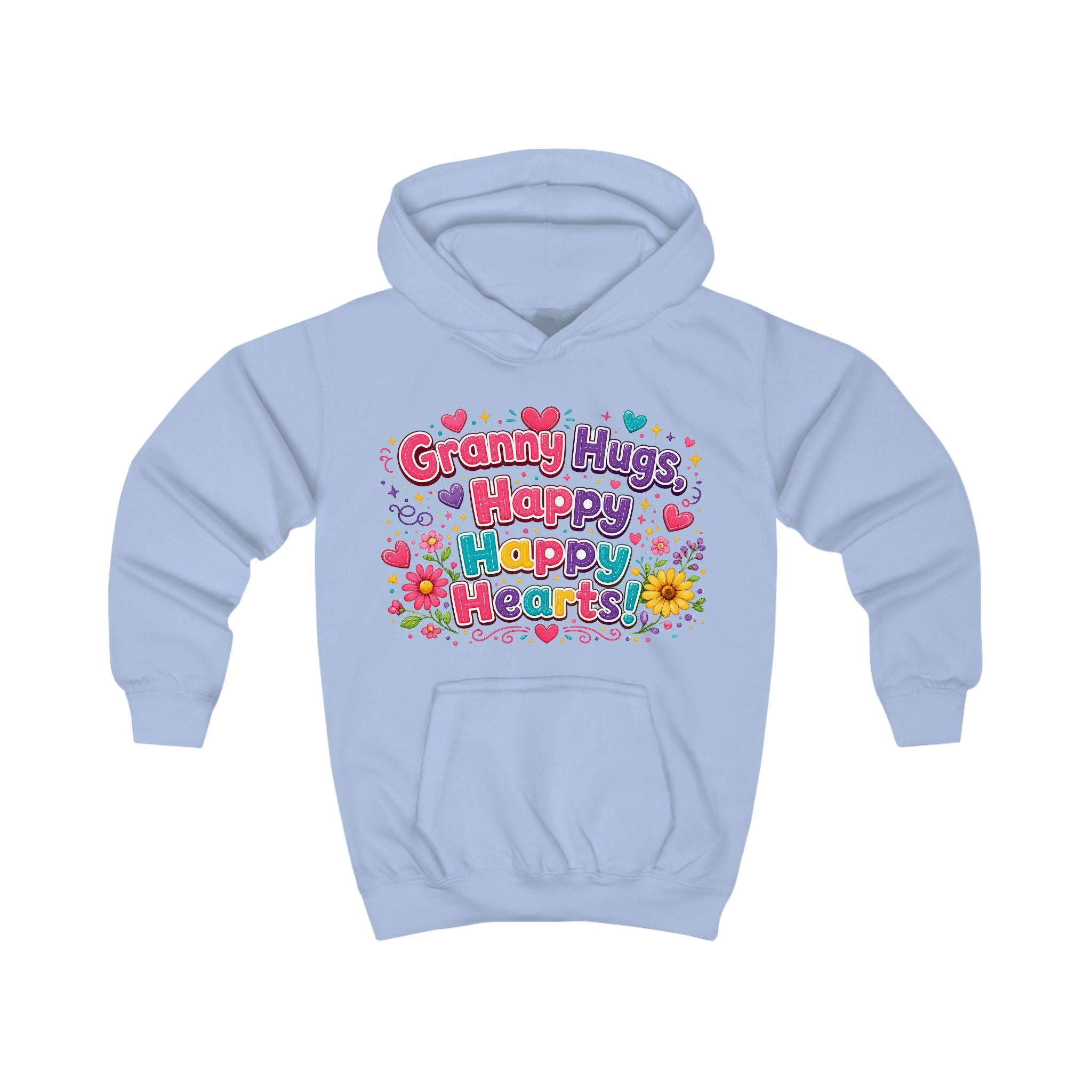 Granny Hugs Happy Happy Heart Kids Hoodie | Colorful Floral Heart Design