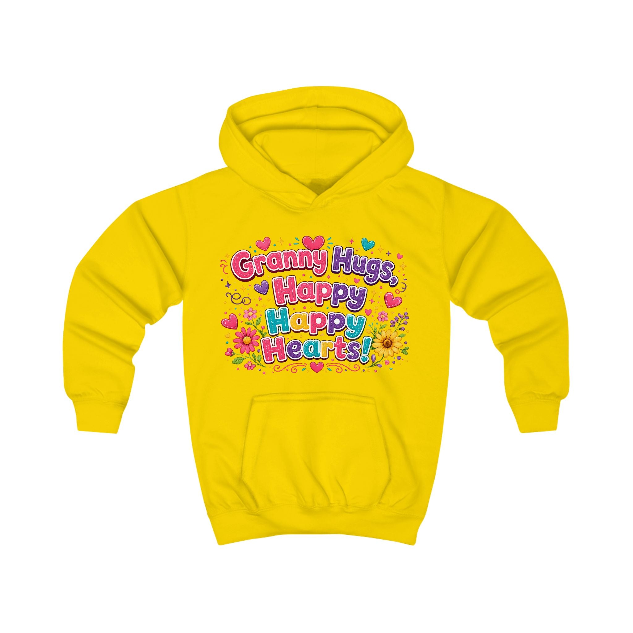 Granny Hugs Happy Happy Heart Kids Hoodie | Colorful Floral Heart Design
