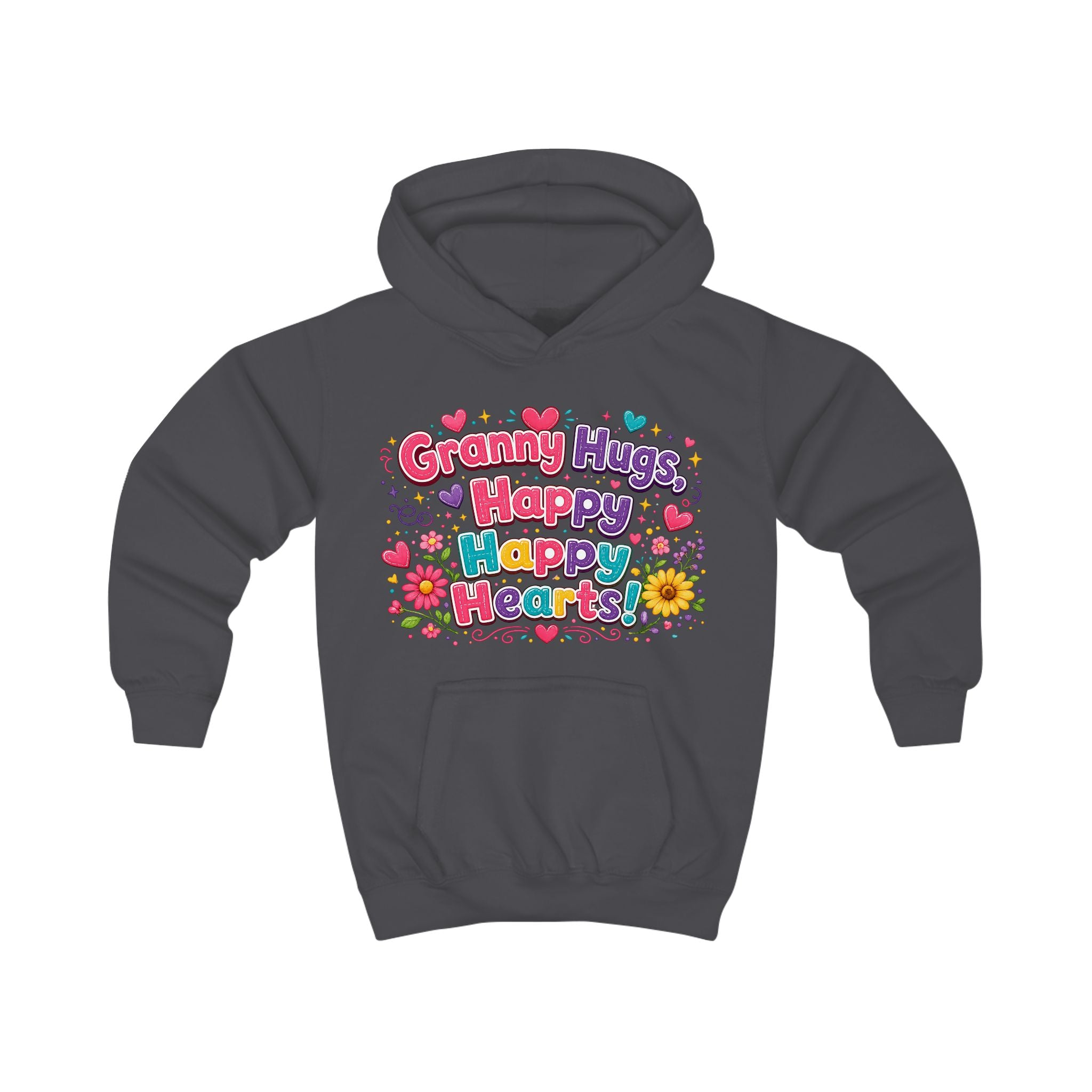 Granny Hugs Happy Happy Heart Kids Hoodie | Colorful Floral Heart Design