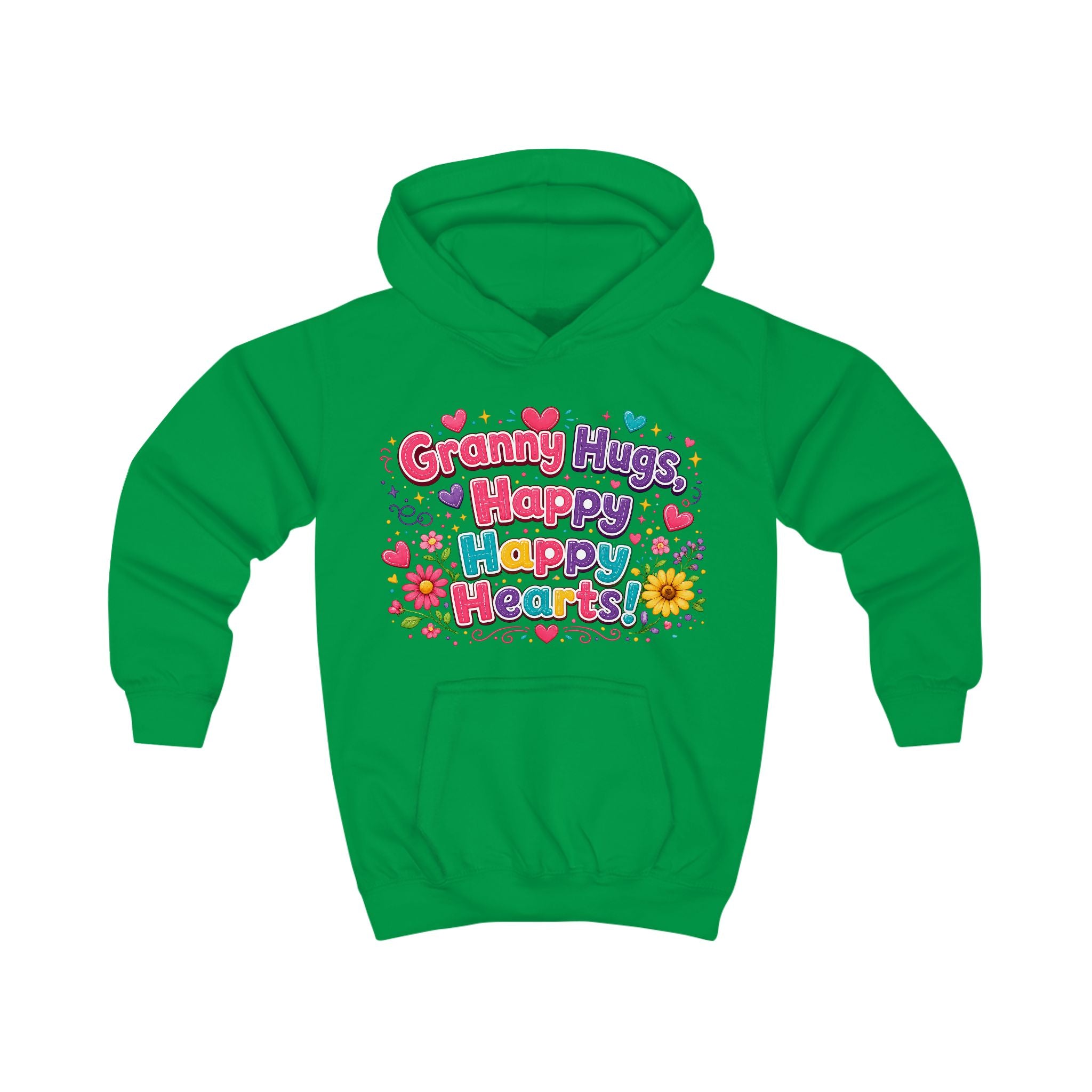 Granny Hugs Happy Happy Heart Kids Hoodie | Colorful Floral Heart Design