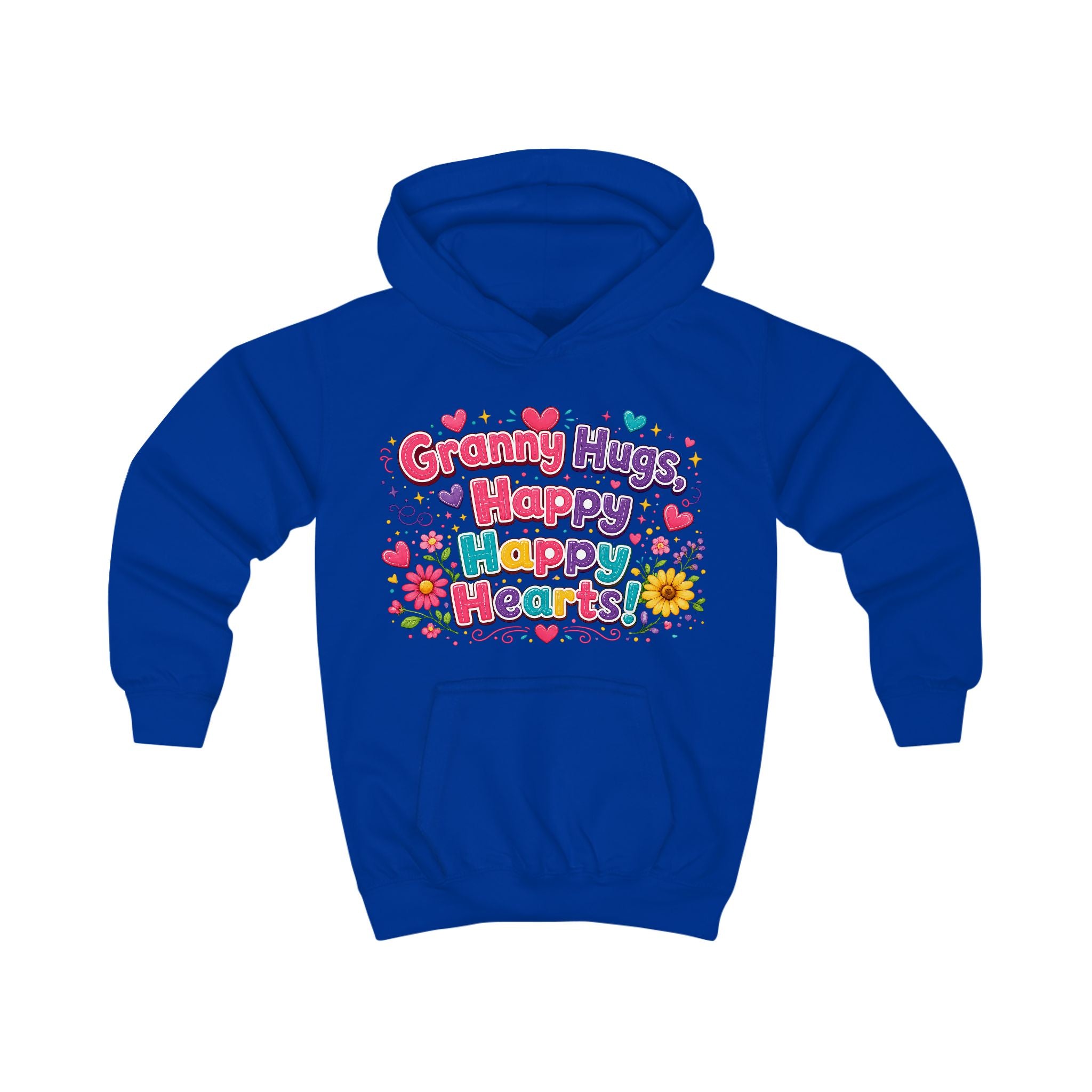 Granny Hugs Happy Happy Heart Kids Hoodie | Colorful Floral Heart Design