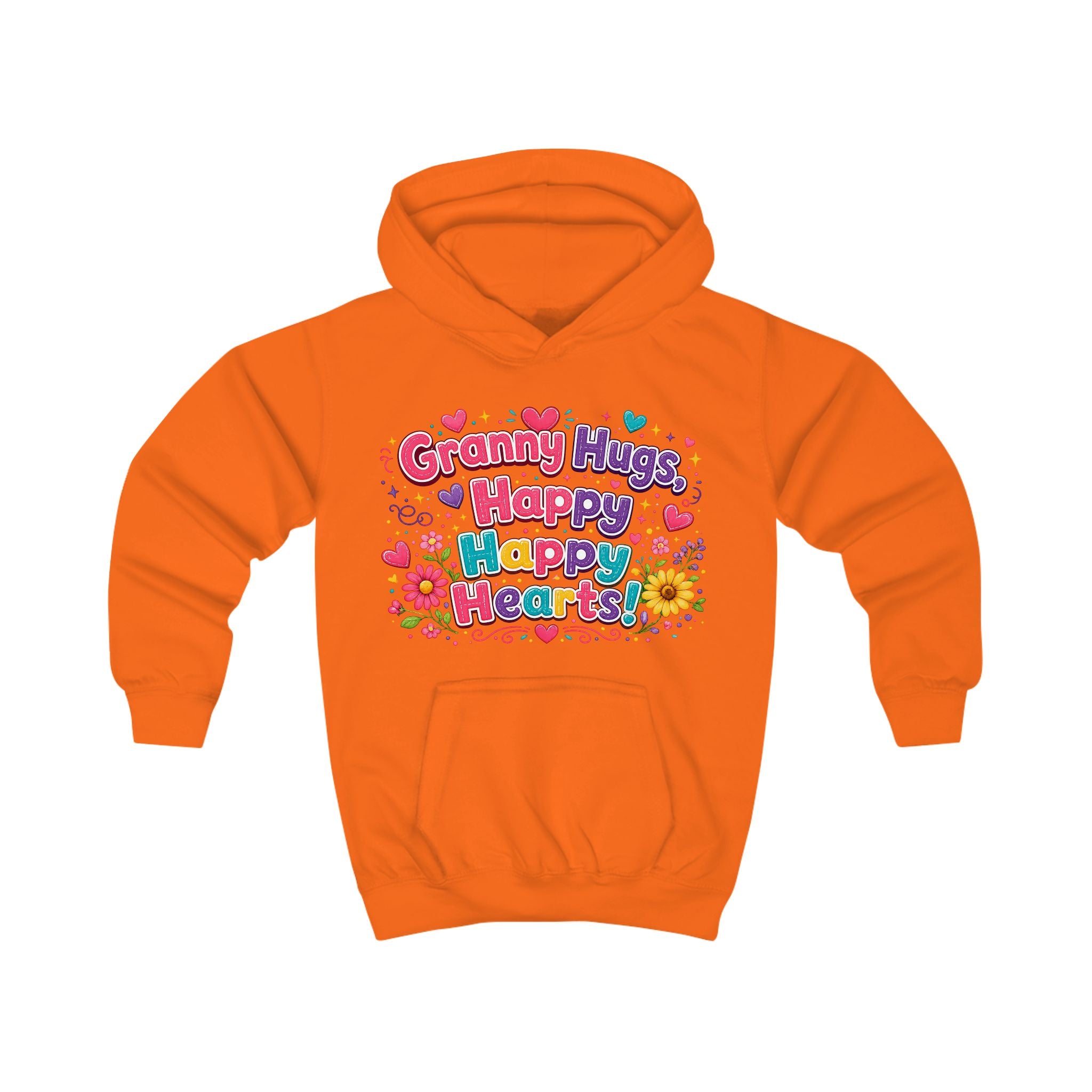 Granny Hugs Happy Happy Heart Kids Hoodie | Colorful Floral Heart Design
