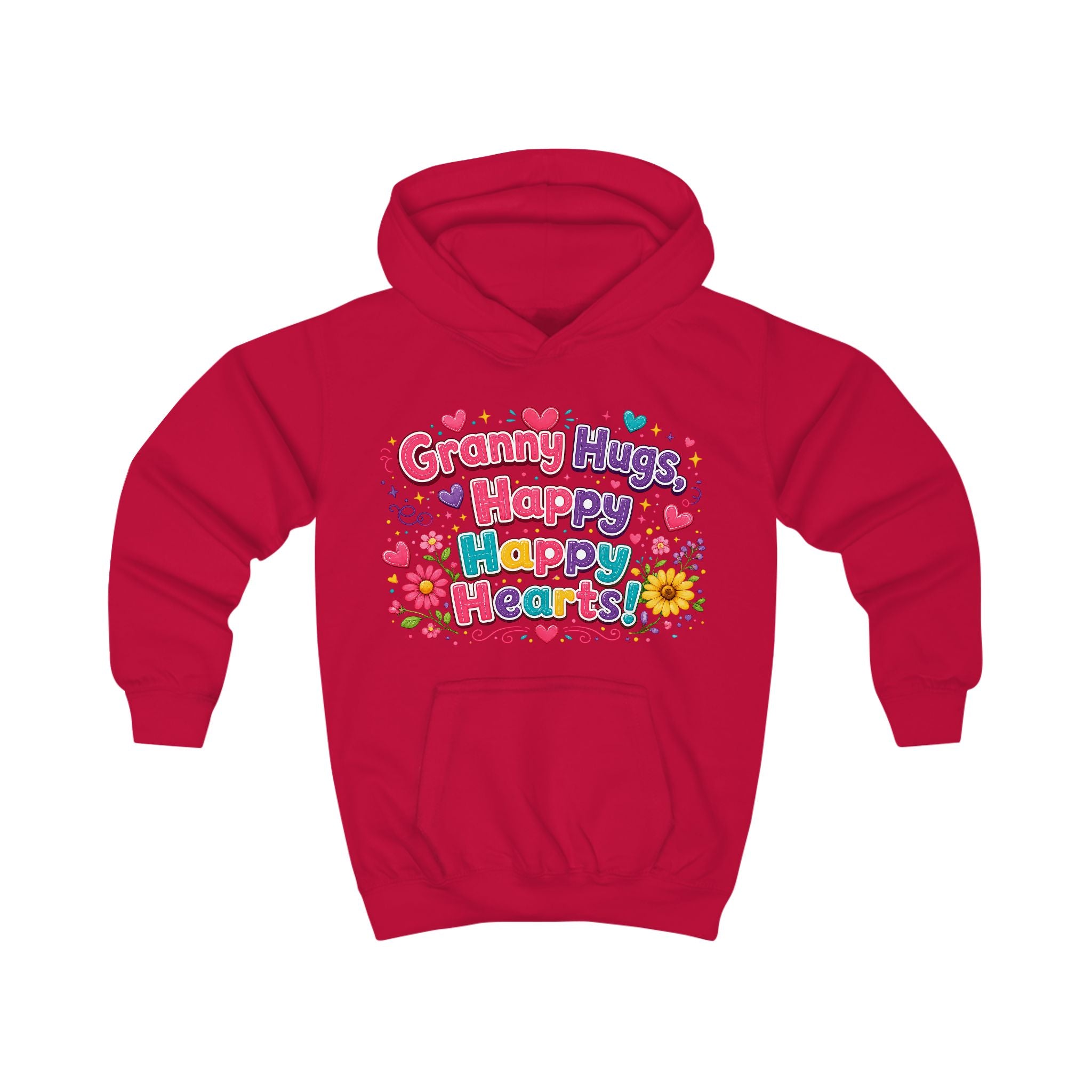 Granny Hugs Happy Happy Heart Kids Hoodie | Colorful Floral Heart Design