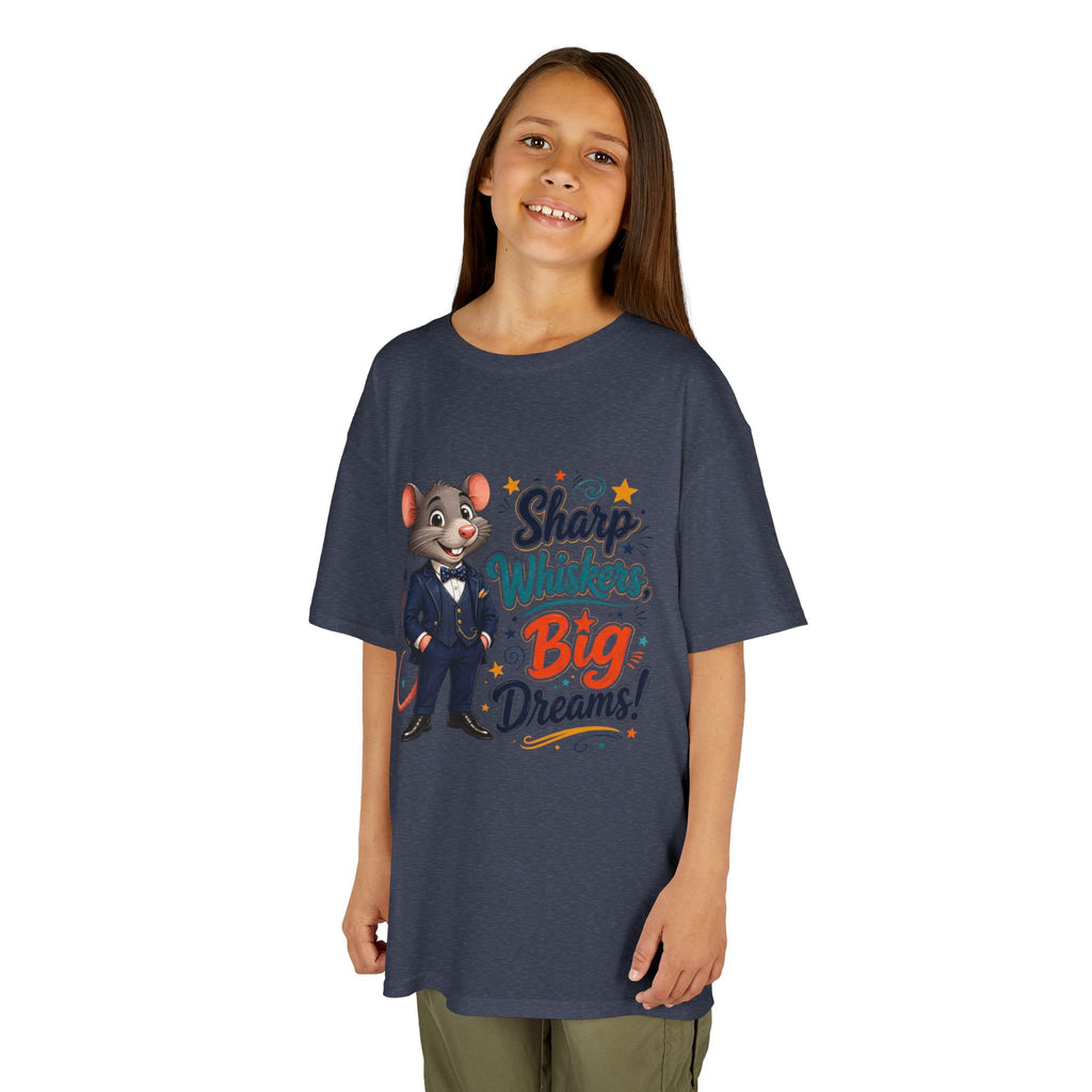 Kids Tee — "Sharp Whiskers, Big Dreams" Mouse Graphic