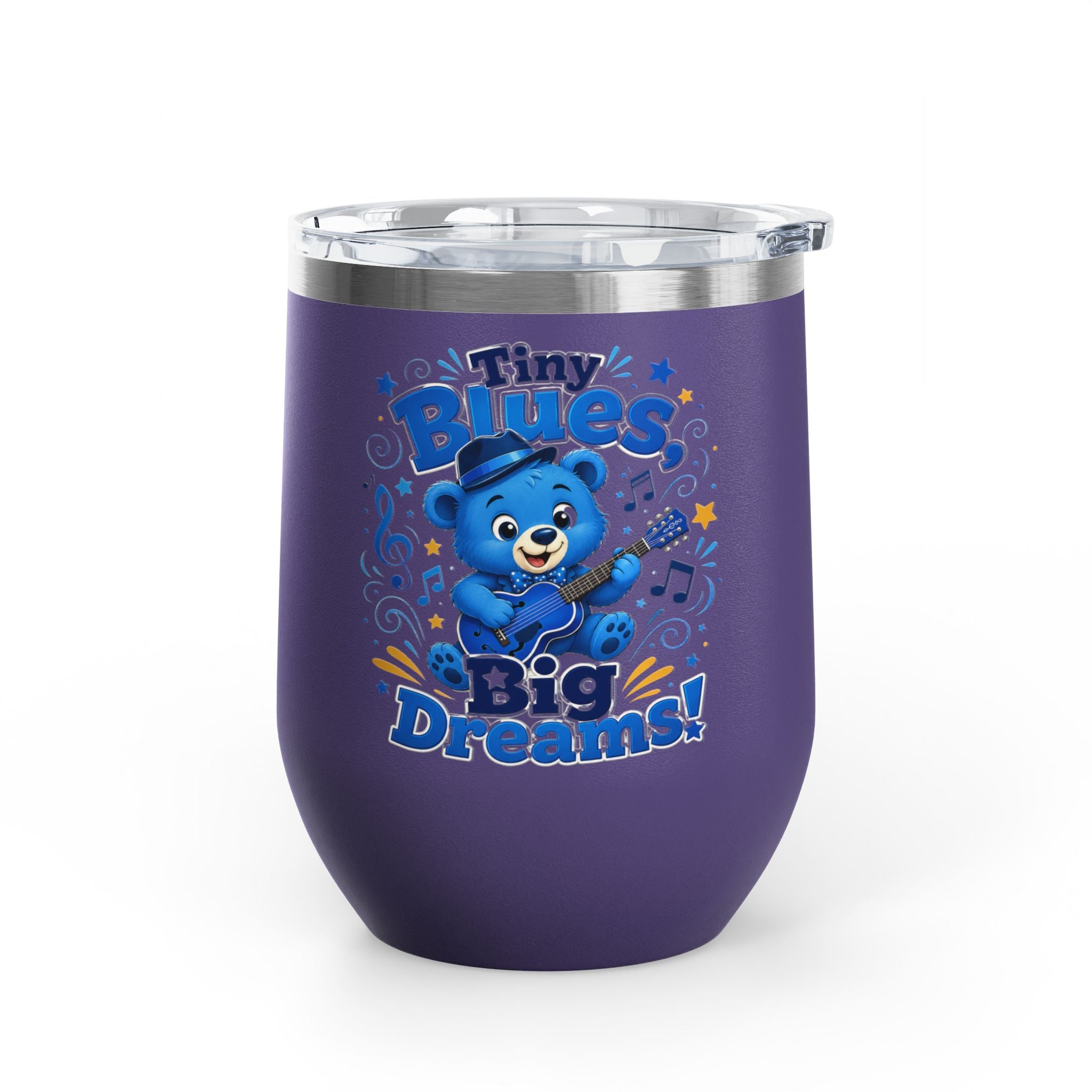 12oz Tumbler — "Tiny Blues Big Dreams" Cute Blue Bear Music Design