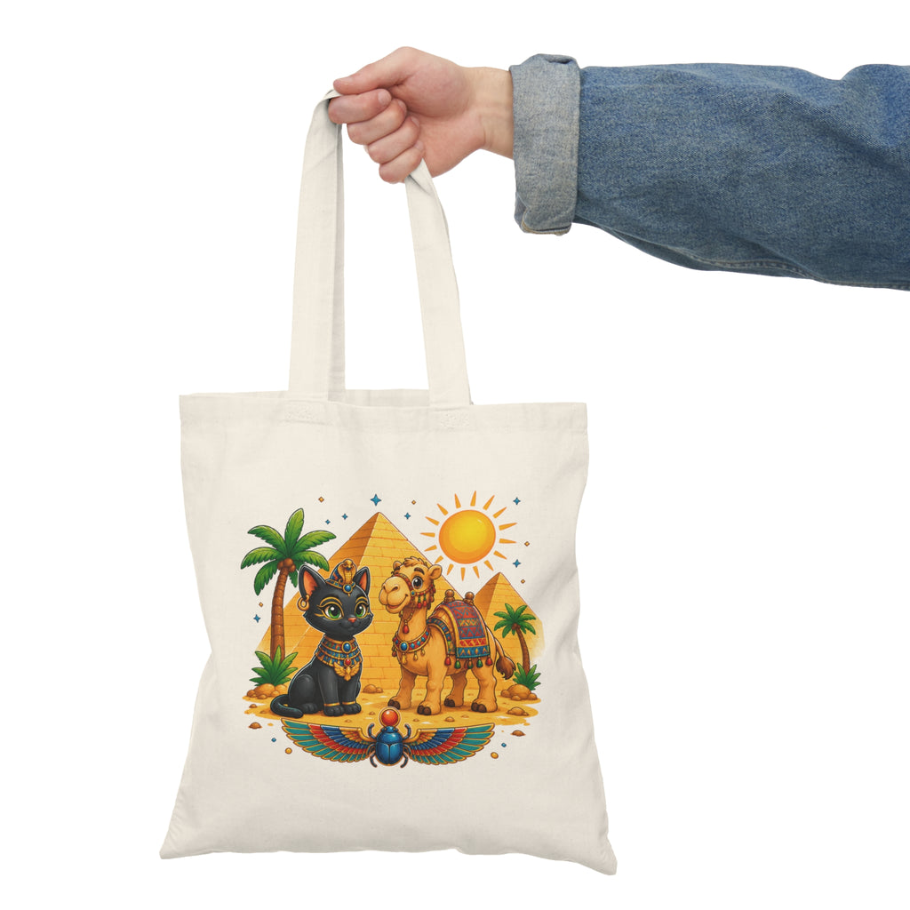 Egyptian Cat and Camel Tote Bag | Pyramid Sun Palm Desert Illustration