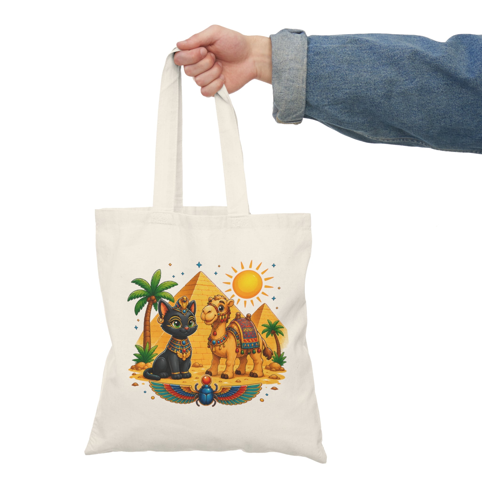 Egyptian Cat and Camel Tote Bag | Pyramid Sun Palm Desert Illustration