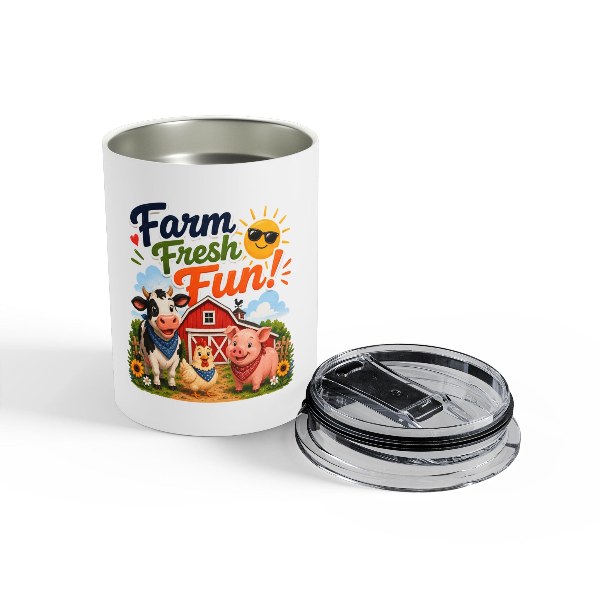 10oz Farm Fresh Fun Tumbler — Cute Barnyard Cow Pig Chick Insulated Mug