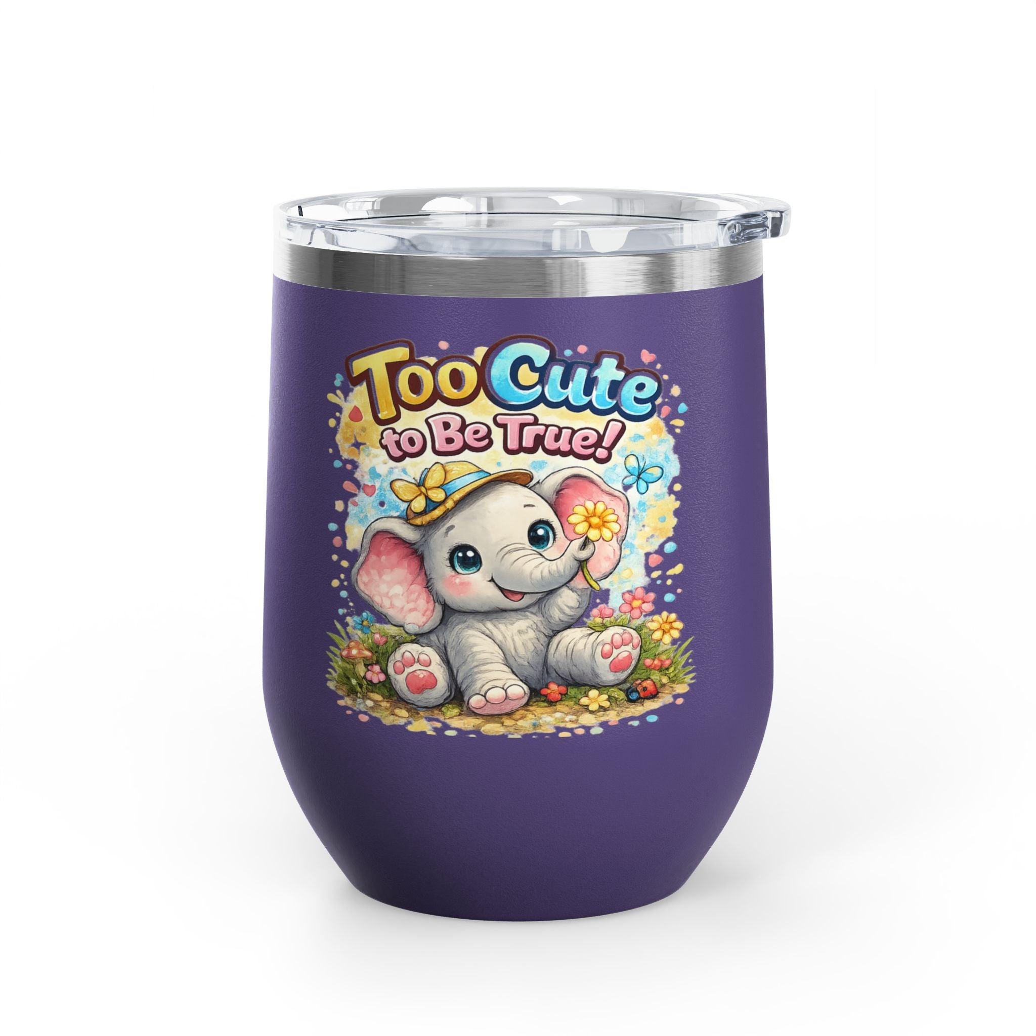 12oz Tumbler - "Too Cute to Be True" Baby Elephant Floral Design