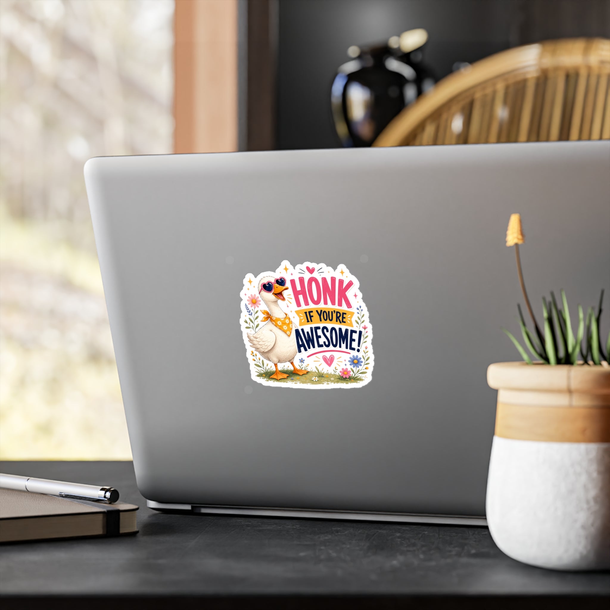 Sticker — "Honk If You’re Awesome" Cute Goose Vinyl Decal