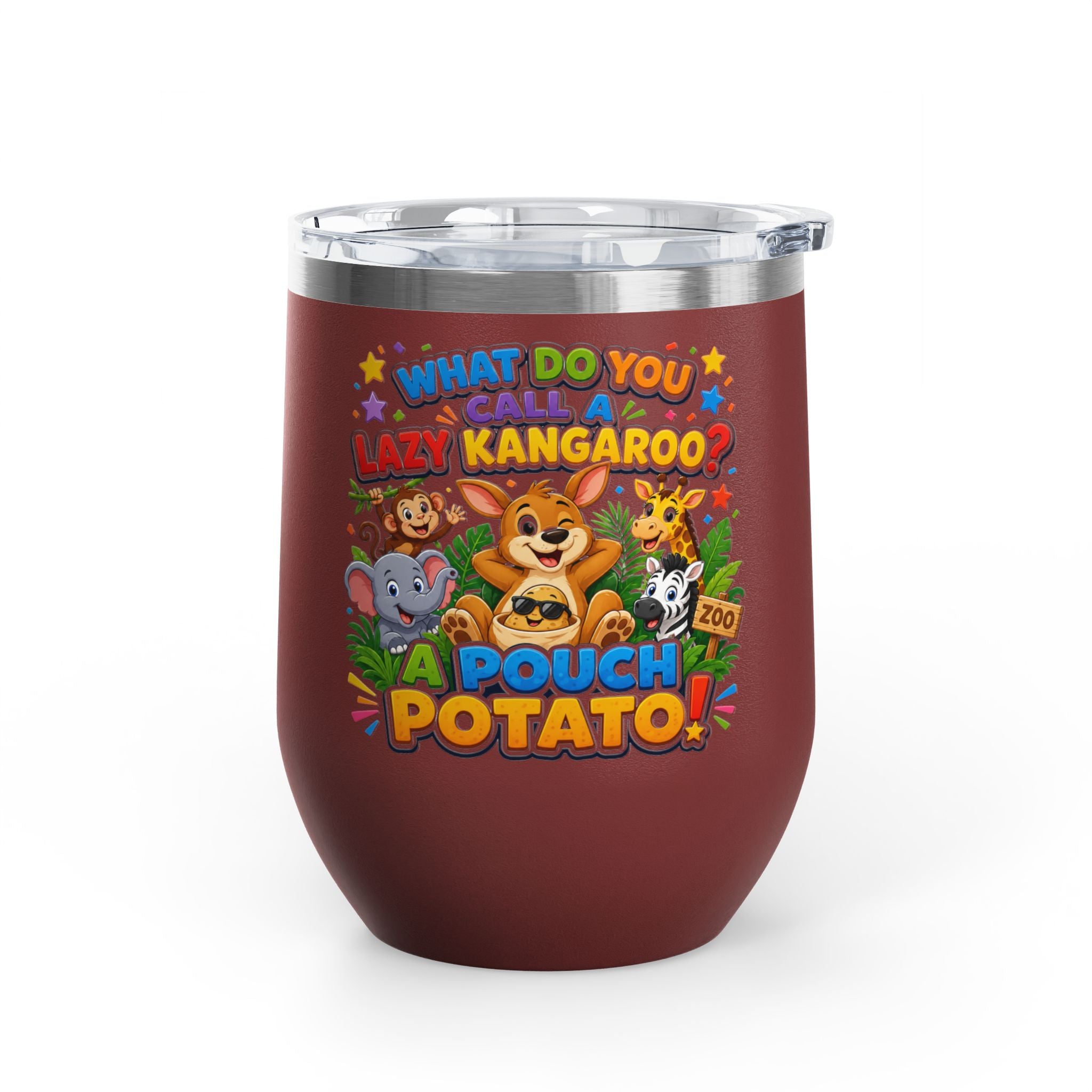 "What Do You Call a Lazy Kangaroo? A Pouch Potato!" Cute Animal Joke 12oz Insulated Tumbler