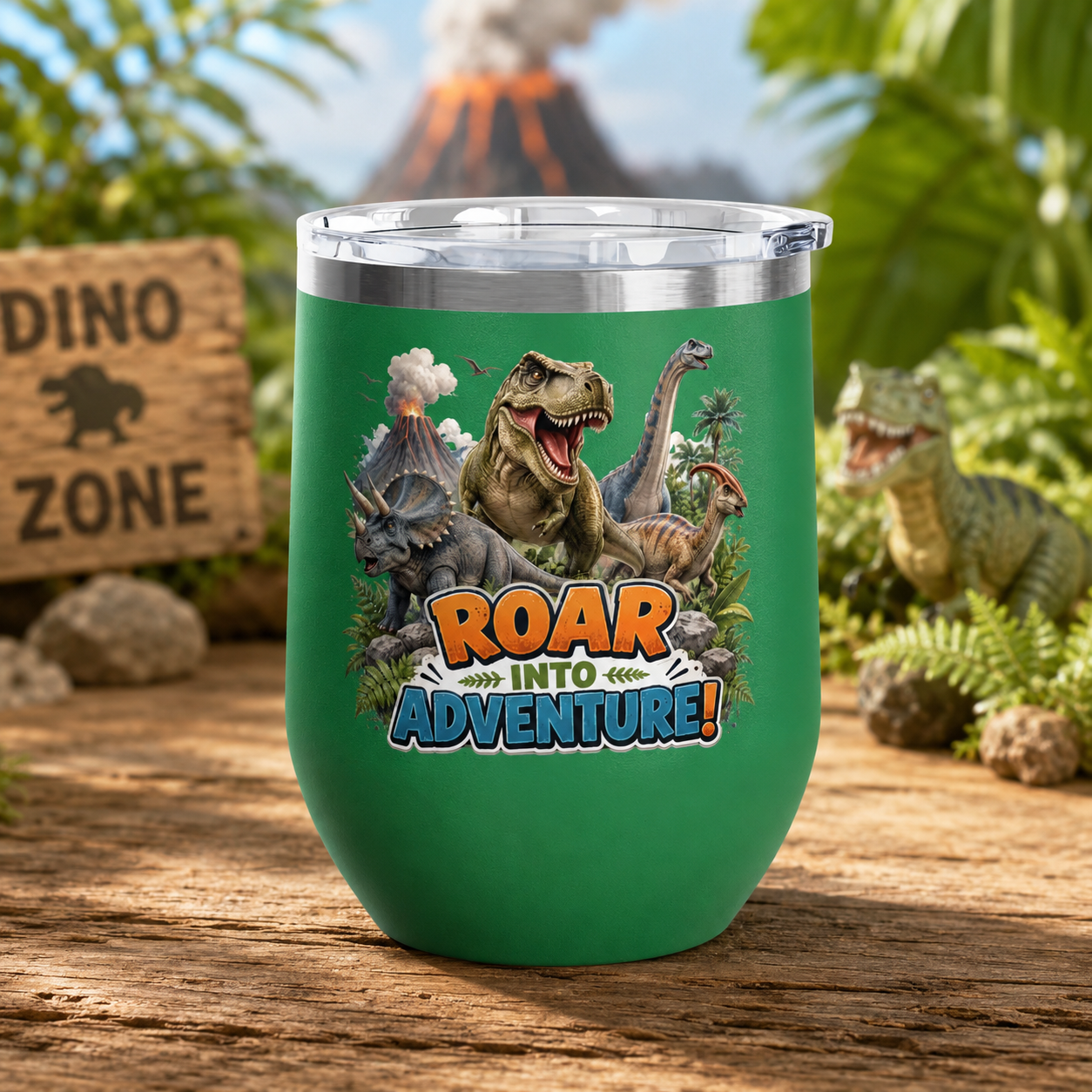 Roar Into Adventure! Dinosaur Tumbler – 12oz Stainless Steel Travel Cup