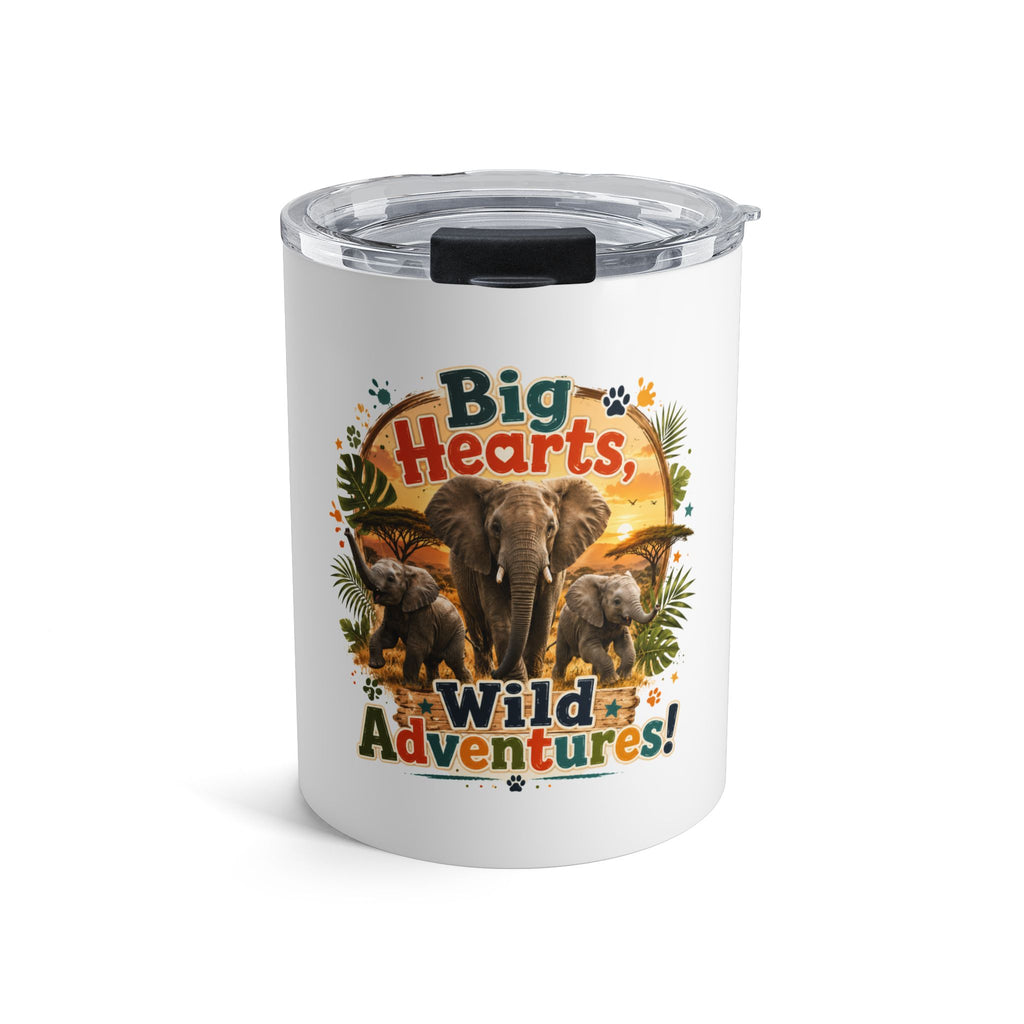 10oz Elephant Tumbler – “Big Hearts, Wild Adventures!” Insulated Travel Cup