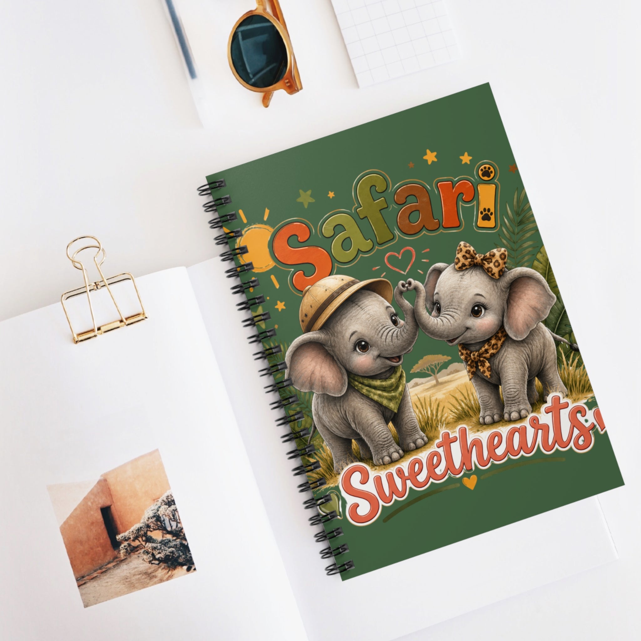 Safari Sweethearts Spiral Notebook — Cute Elephant Ruled Journal