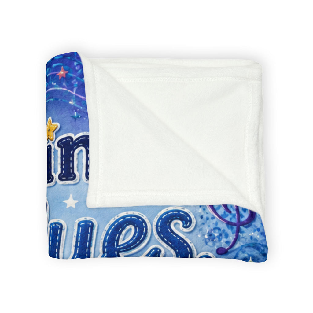 Tiny Blues Big Dreams Baby Blanket — Blue Teddy Guitar Nursery Throw