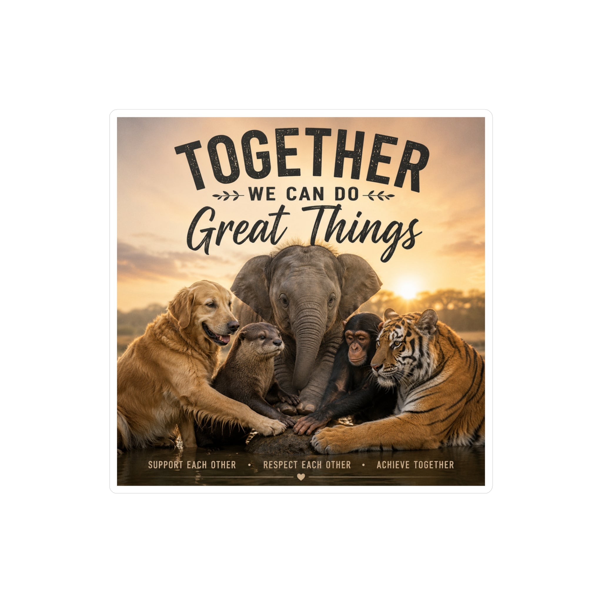 Kiss-Cut Vinyl Decal — "Together We Can Do Great Things" Animal Unity Sticker