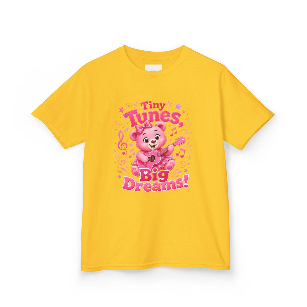 Kids T-Shirt — "Tiny Tunes, Big Dreams" Cute Pink Bear Music Tee